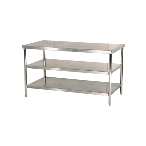 Silver Stainless Steel Table With Two Under Shelves