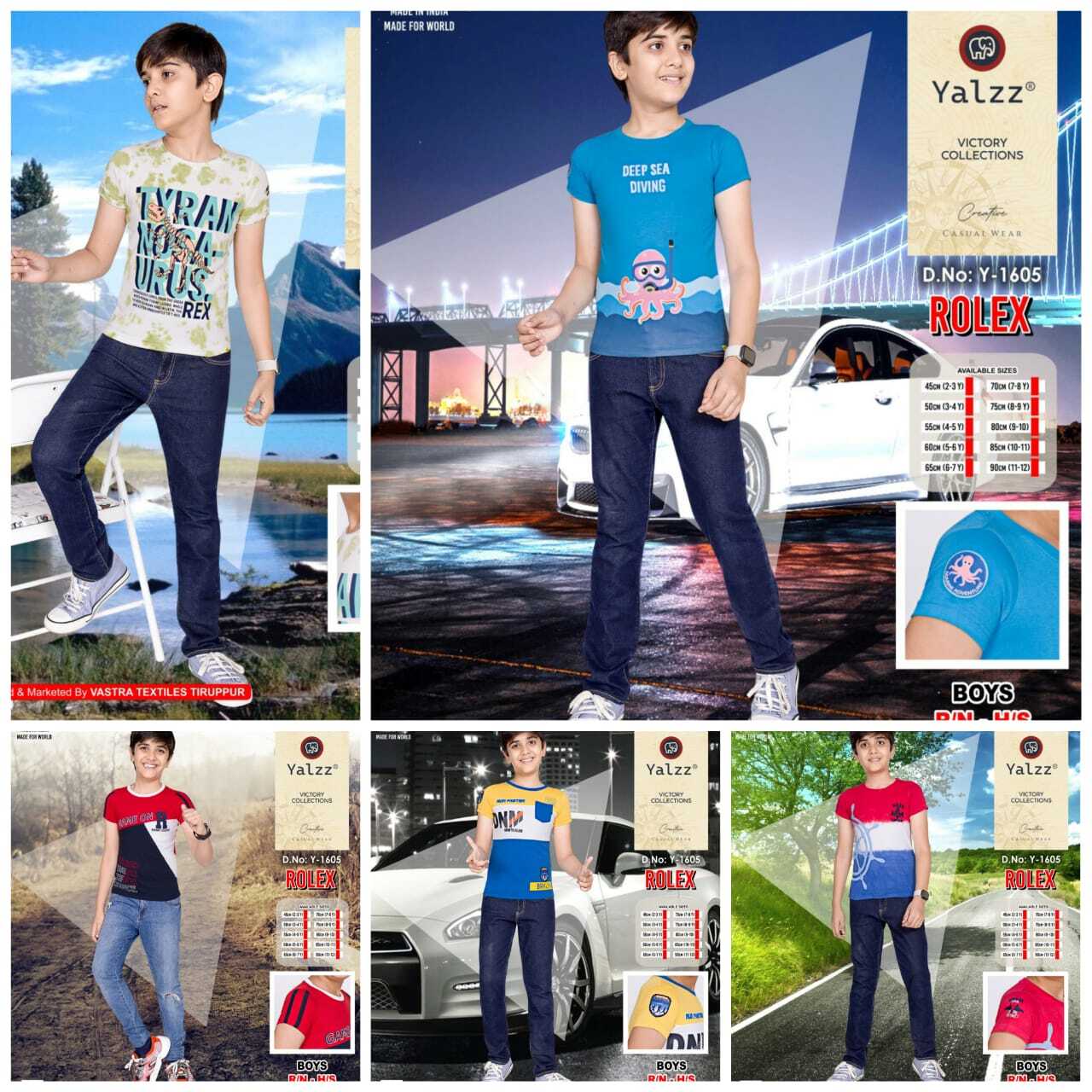 Kids Round Neck Printed T Shirt - 100% Cotton, Small Size, Multicolor | Male Design, Warranty Included