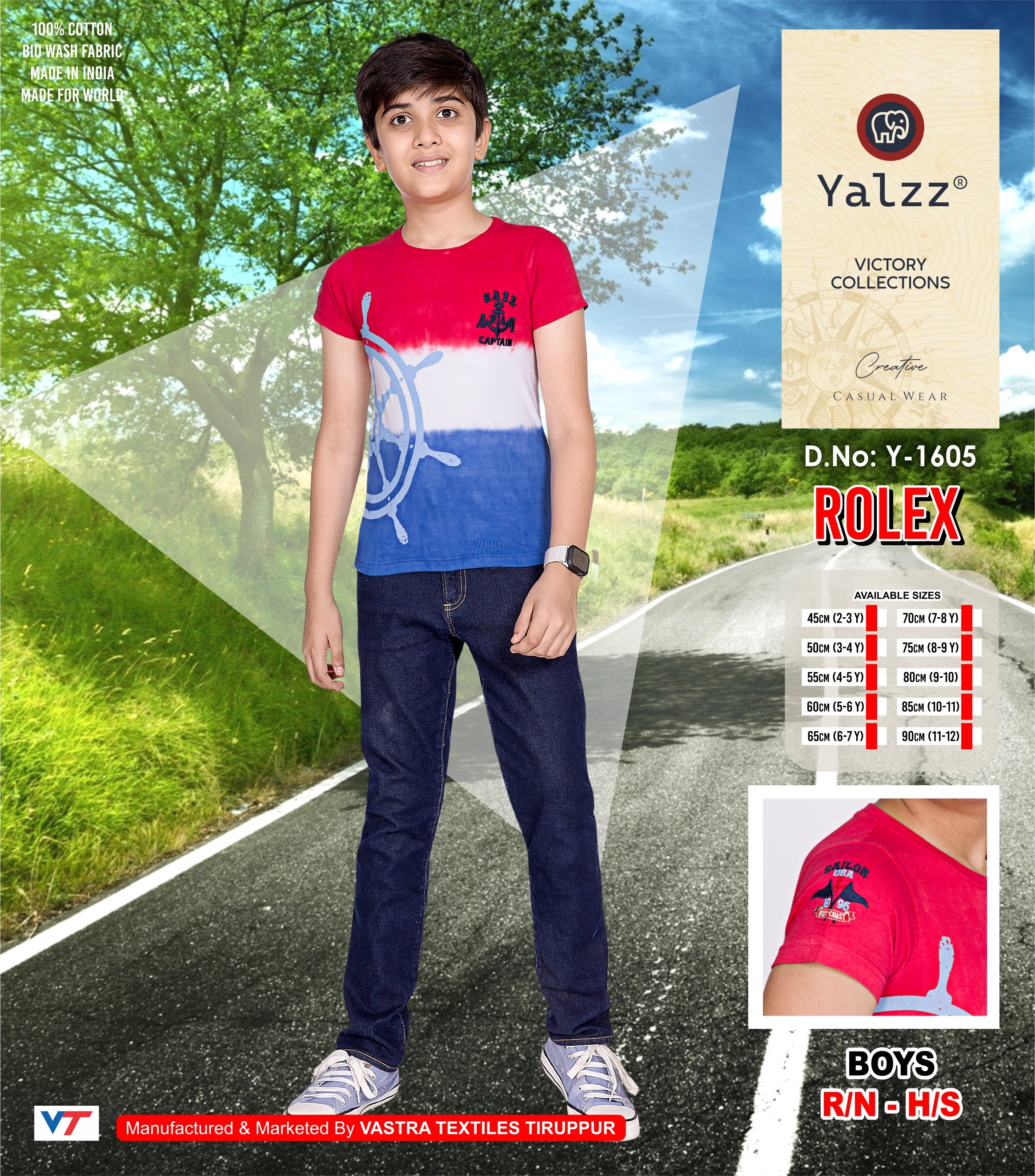 Kids Round Neck Printed T Shirt - 100% Cotton, Small Size, Multicolor | Male Design, Warranty Included