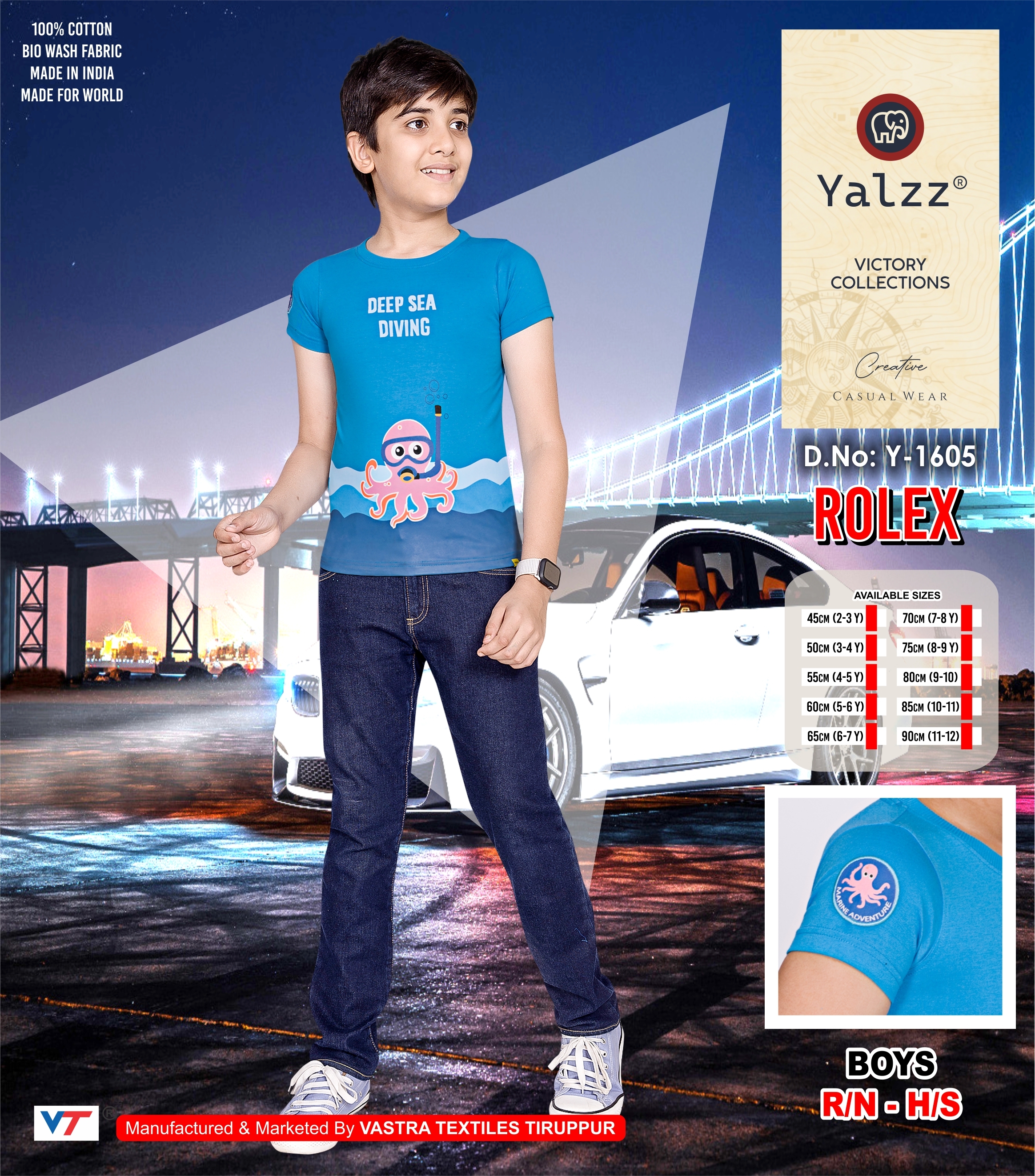 Kids Round Neck Printed T Shirt - 100% Cotton, Small Size, Multicolor | Male Design, Warranty Included