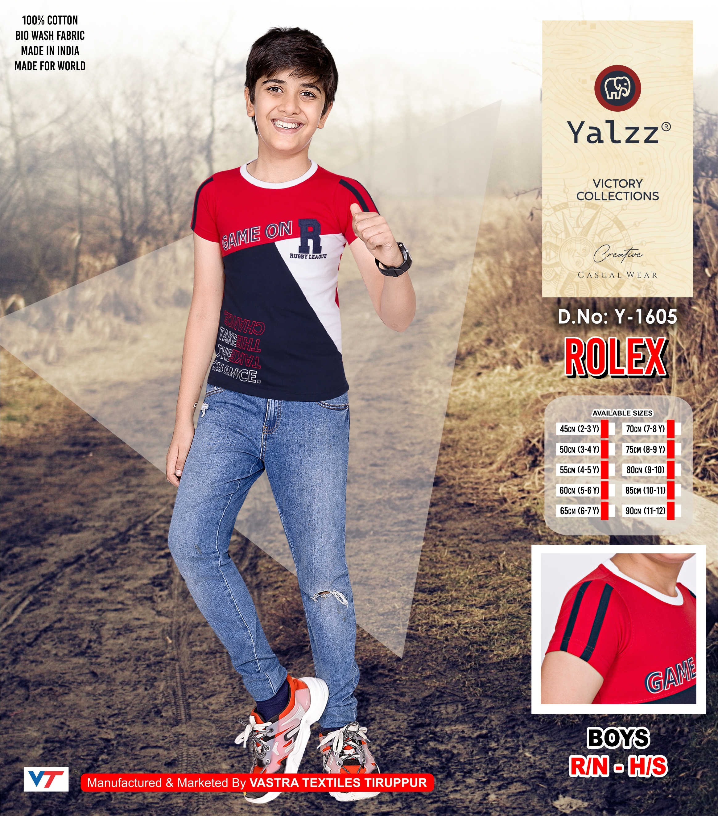Kids Round Neck Printed T Shirt - 100% Cotton, Small Size, Multicolor | Male Design, Warranty Included