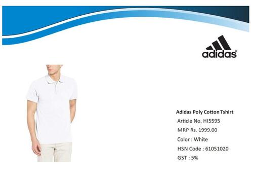 Adidas Poly Cotton T-shirt - White, Unisex Sizes S-XXL | Breathable, No Fade, Classic Summer Style
