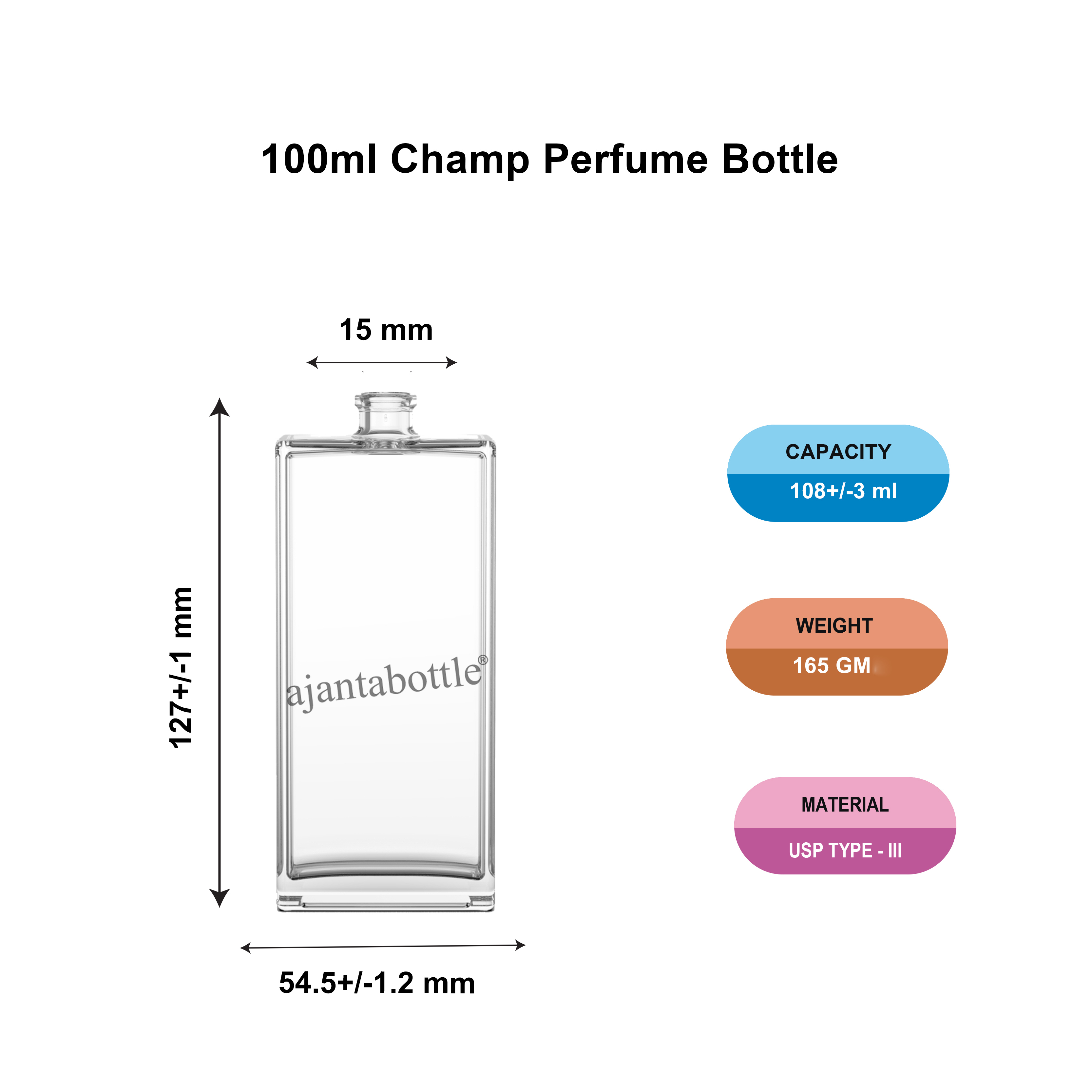 100 Ml Champ Perfume Glass Bottle - Color: Clear