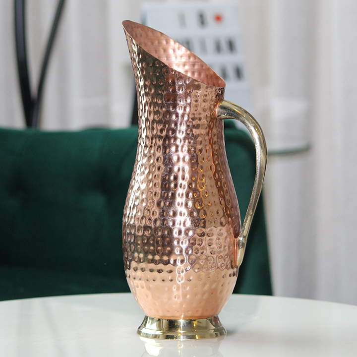 Pure Copper Serving Pitcher Jug Hammered Design Brass Handle