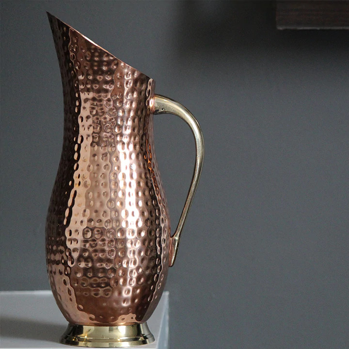 Pure Copper Serving Pitcher Jug Hammered Design Brass Handle