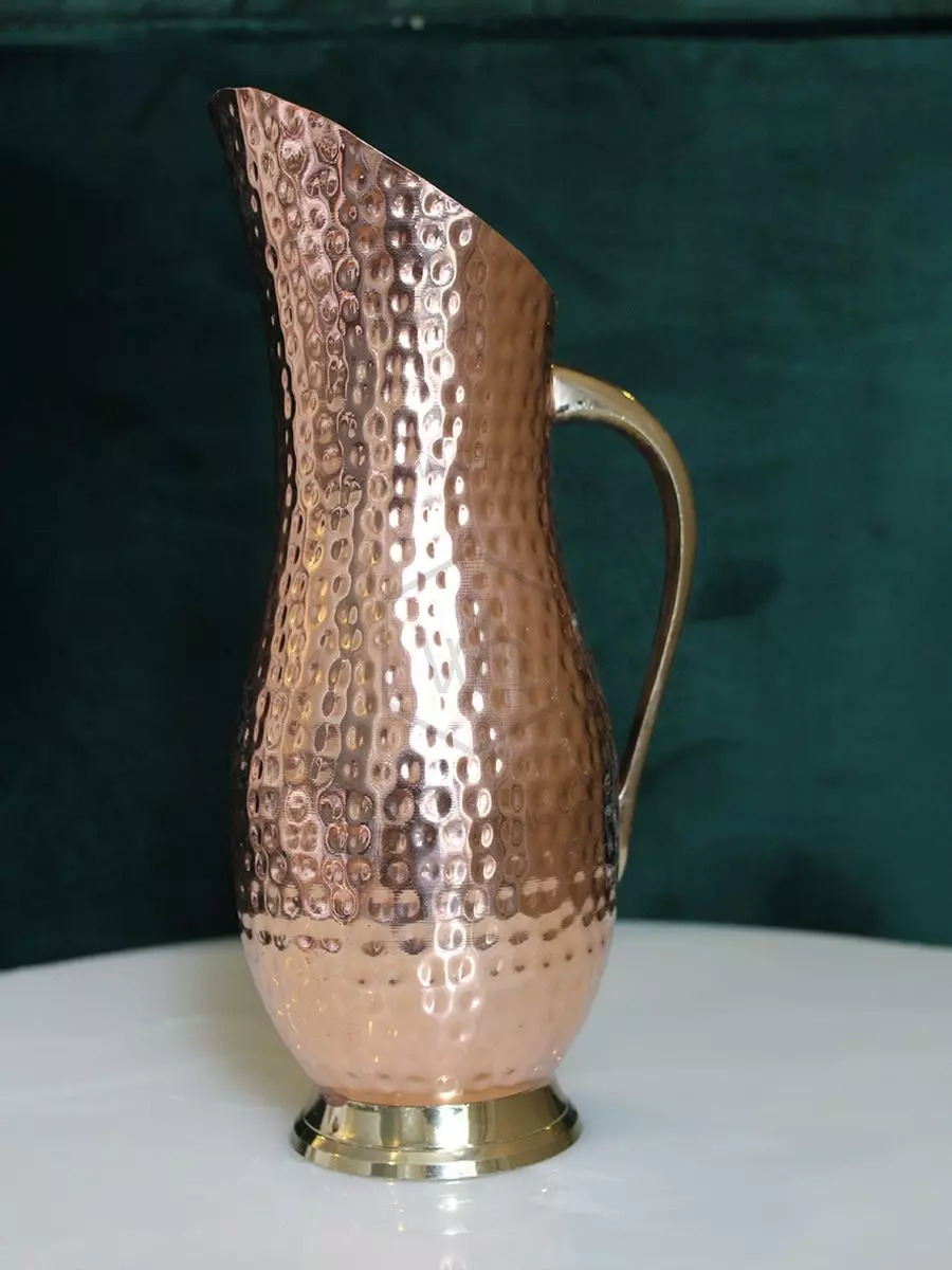 Pure Copper Serving Pitcher Jug Hammered Design Brass Handle