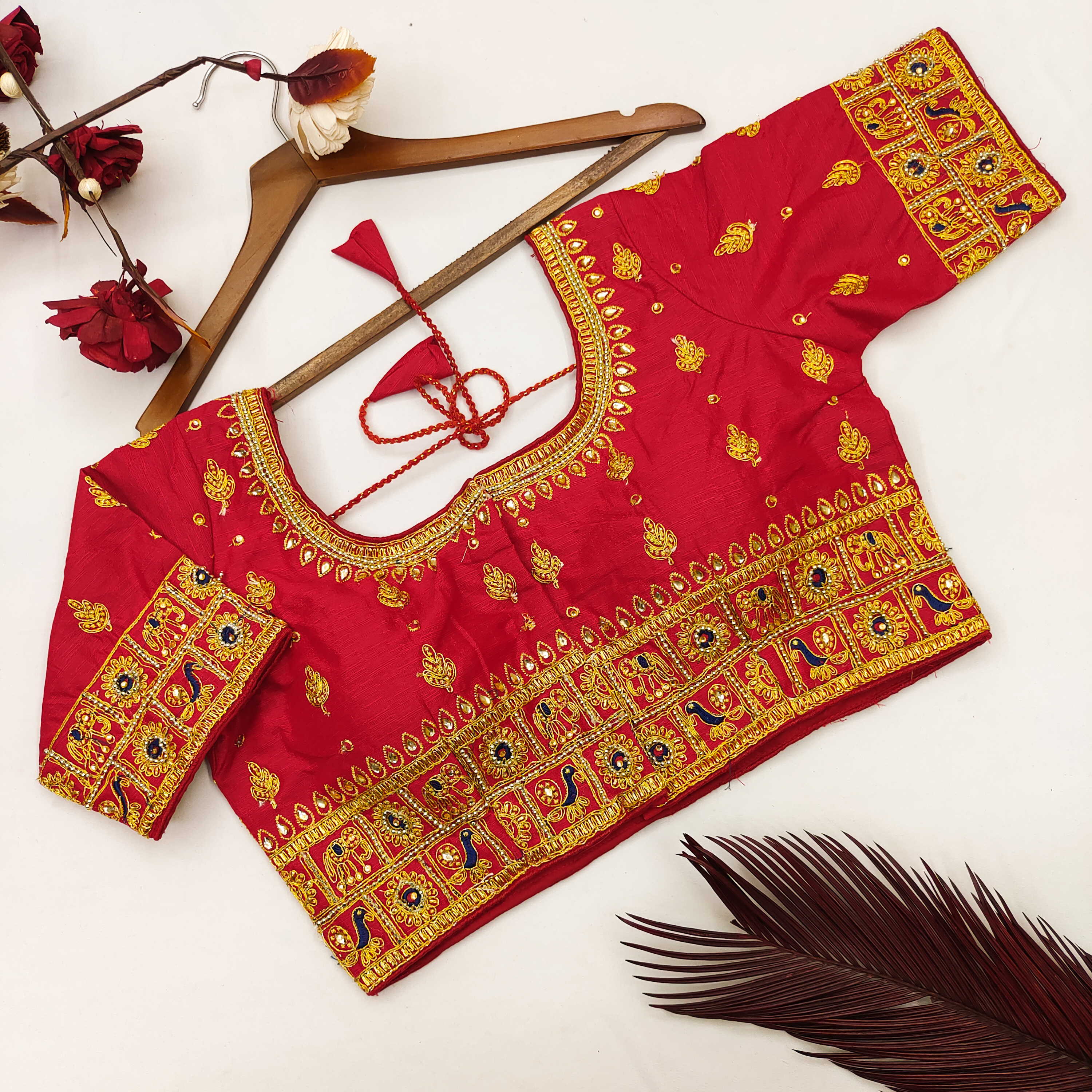 Fancy Designer Blouses - Jacquard Material, Customized Size, Dark Green, Black, Blue, Brown, Golden, Grey, Maroon, Navy Blue, Pink, Purple, Red, White, Yellow | Embroidered Patterns, Short Long Sleeves, Dry Cleaning Feature, Lace And Other Decorations