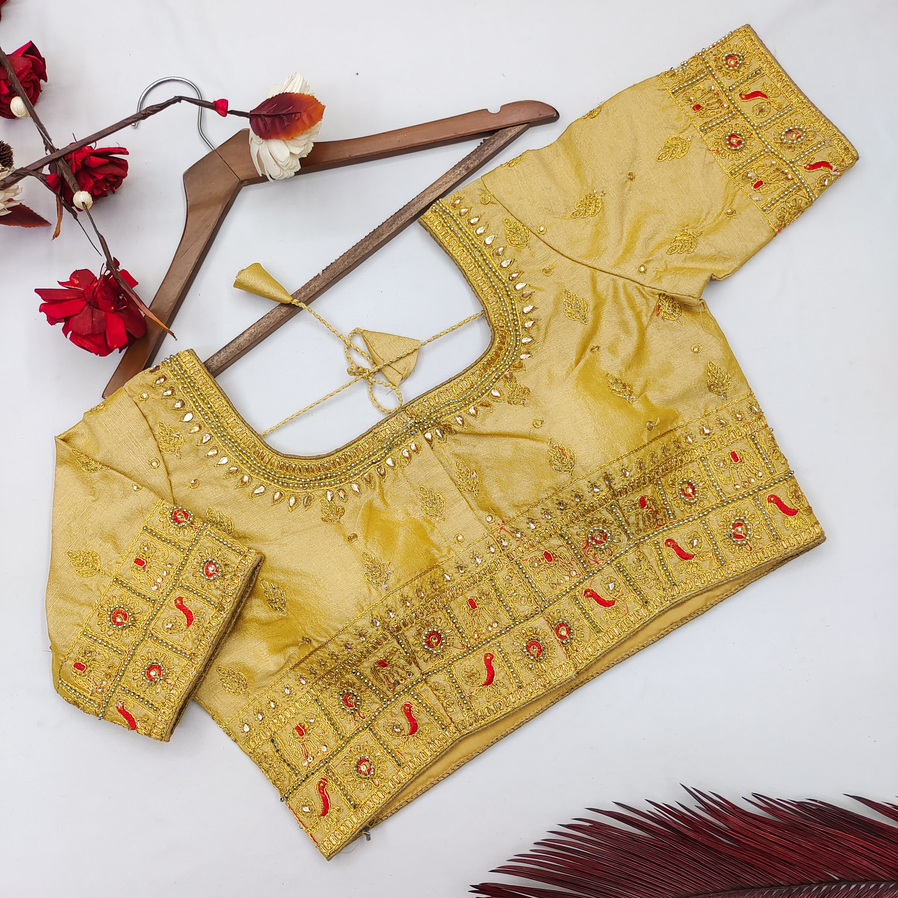 Fancy Designer Blouses - Jacquard Material, Customized Size, Dark Green, Black, Blue, Brown, Golden, Grey, Maroon, Navy Blue, Pink, Purple, Red, White, Yellow | Embroidered Patterns, Short Long Sleeves, Dry Cleaning Feature, Lace And Other Decorations