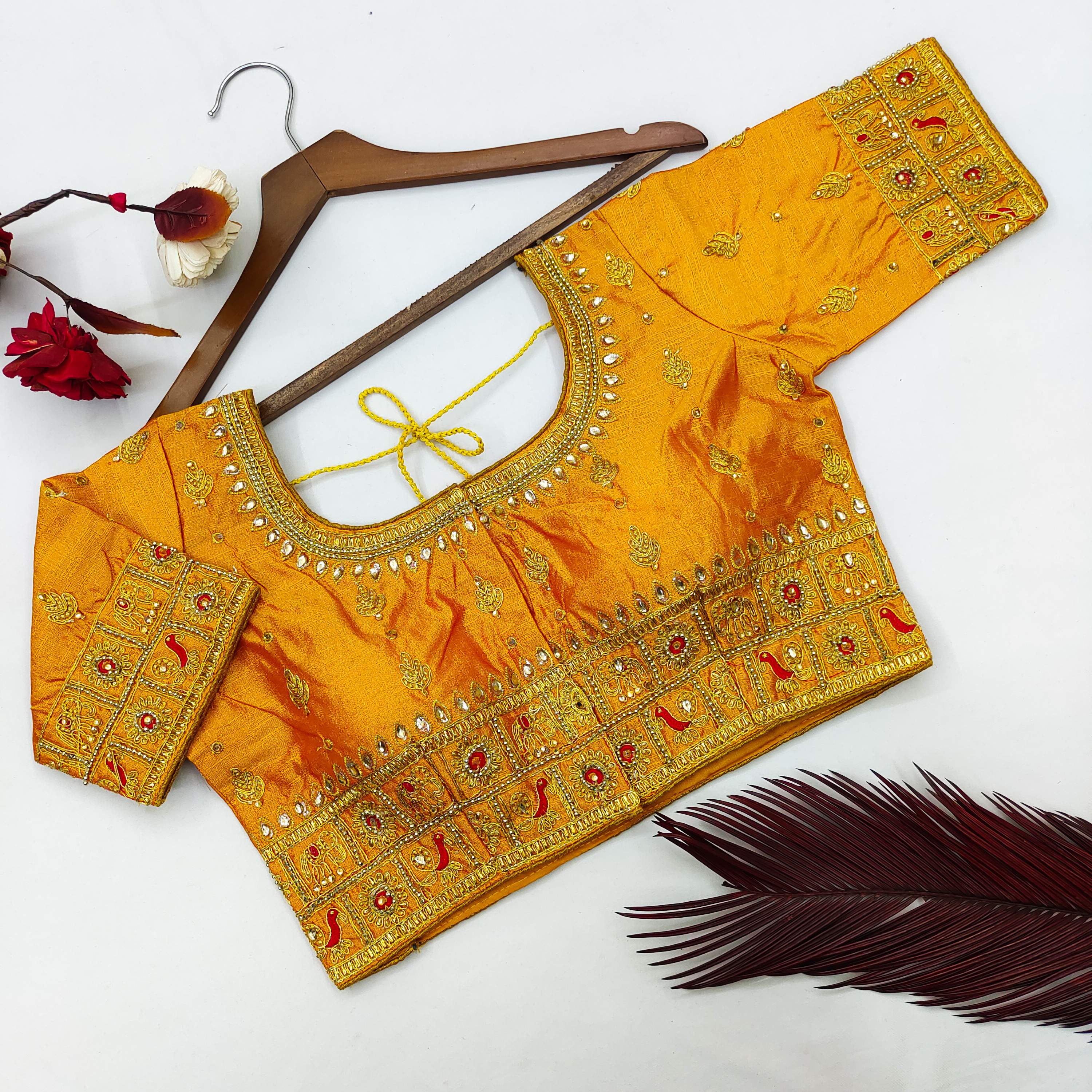 Fancy Designer Blouses - Jacquard Material, Customized Size, Dark Green, Black, Blue, Brown, Golden, Grey, Maroon, Navy Blue, Pink, Purple, Red, White, Yellow | Embroidered Patterns, Short Long Sleeves, Dry Cleaning Feature, Lace And Other Decorations