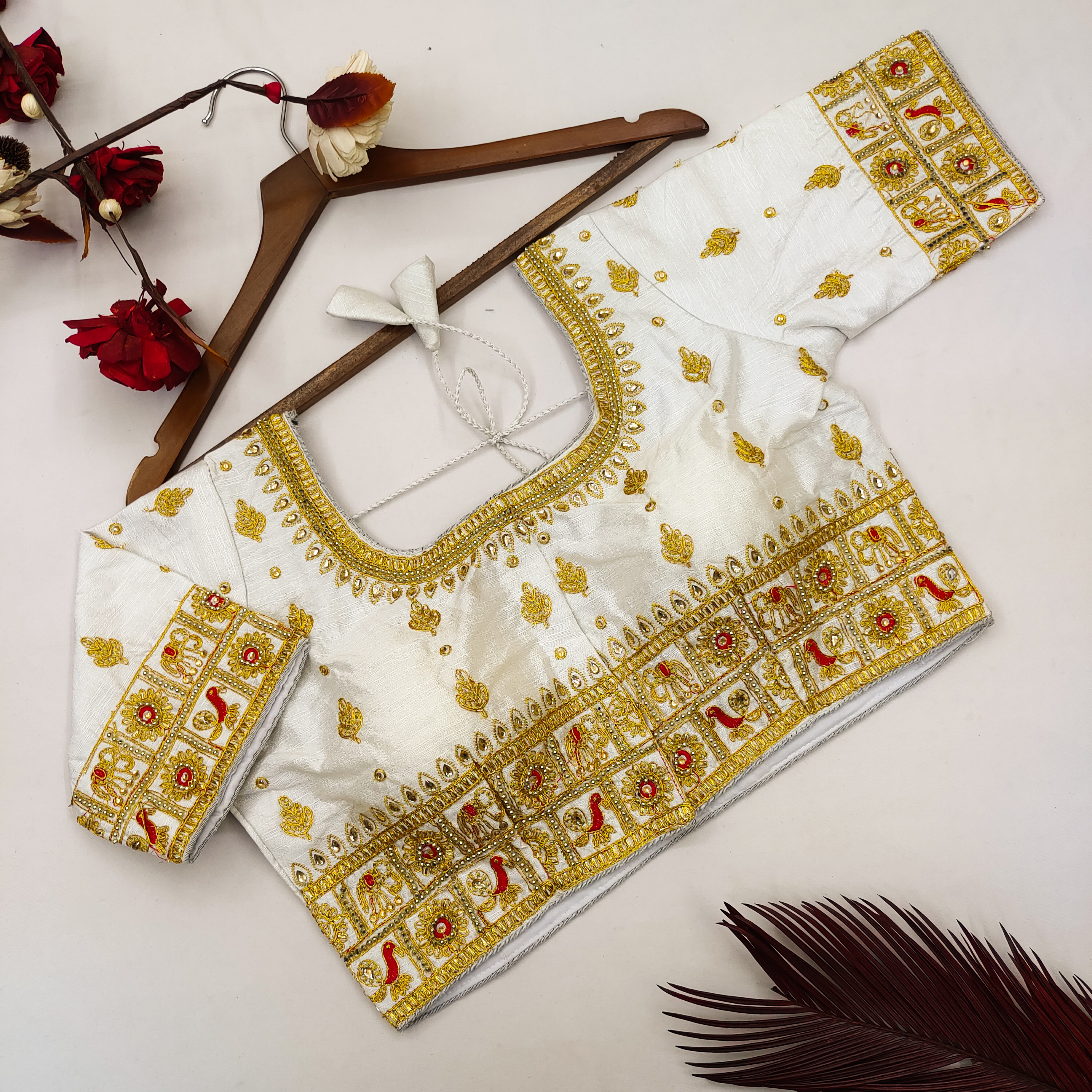 Fancy Designer Blouses - Jacquard Material, Customized Size, Dark Green, Black, Blue, Brown, Golden, Grey, Maroon, Navy Blue, Pink, Purple, Red, White, Yellow | Embroidered Patterns, Short Long Sleeves, Dry Cleaning Feature, Lace And Other Decorations