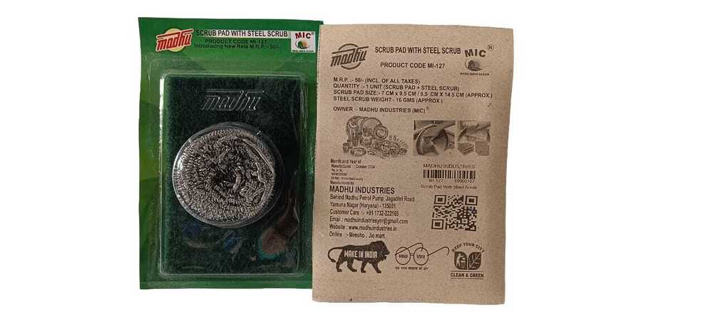 Stainless Steel Scrubber and Scrub Pad Combo - Stainless Steel Material, Scrubber Weight 20 g, Scrub Pad Dimensions 9.5 cm x 14.5 cm | High Quality for Tough Kitchen Cleaning