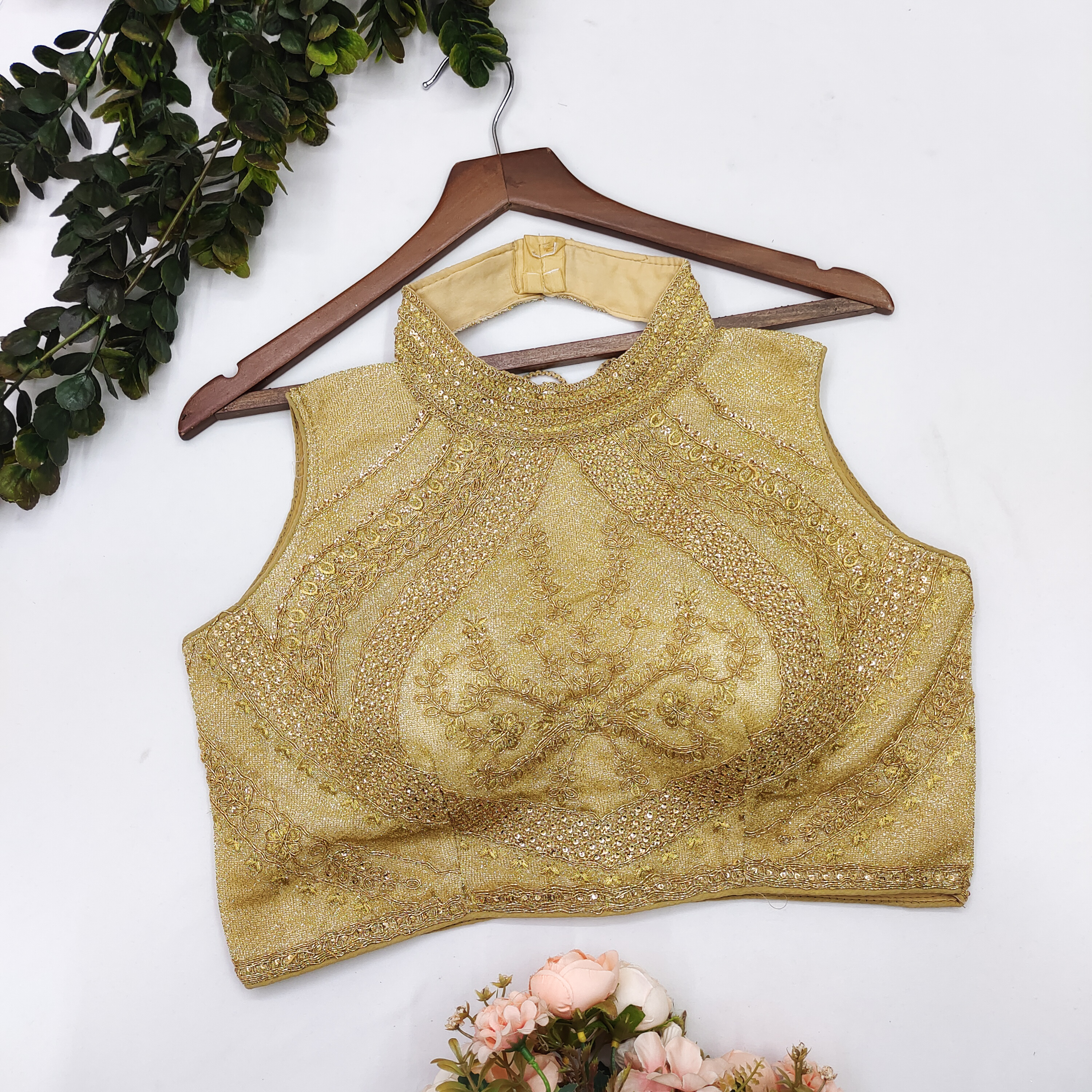 Fancy Embroidered Blouse - China Fabric, Plus Size & Customized Fit | Traditional Sleeveless Design With Mirror Work & Laces, Available In Multiple Colors