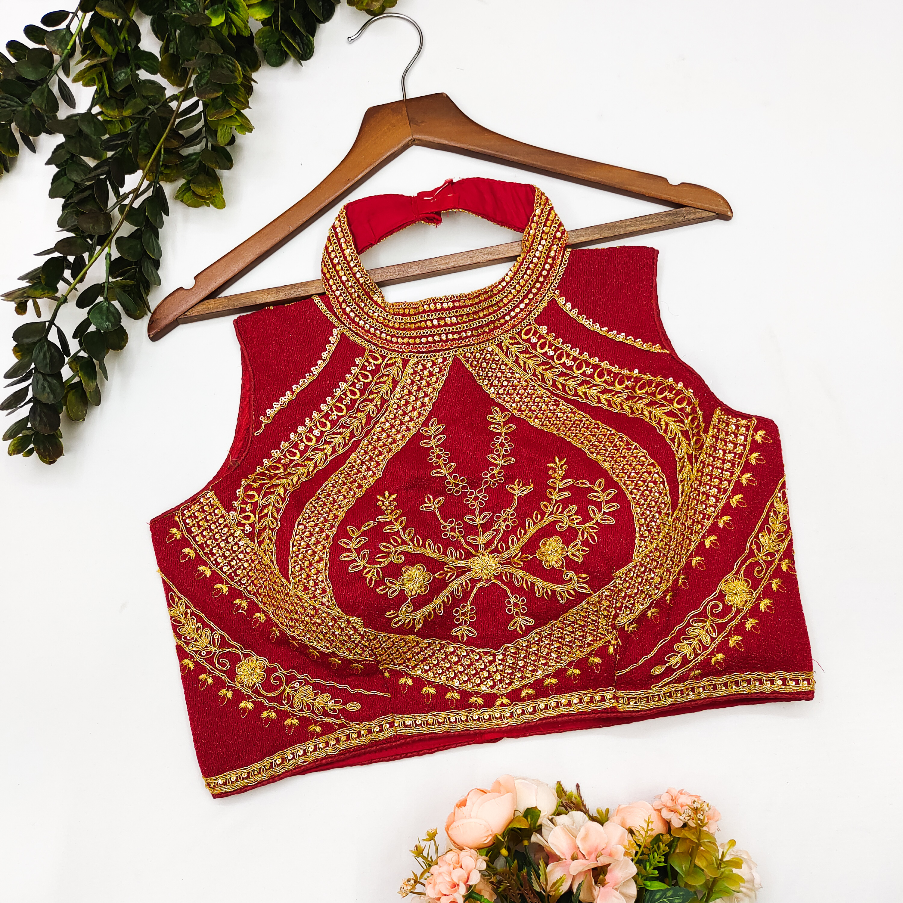 Fancy Embroidered Blouse - China Fabric, Plus Size & Customized Fit | Traditional Sleeveless Design With Mirror Work & Laces, Available In Multiple Colors