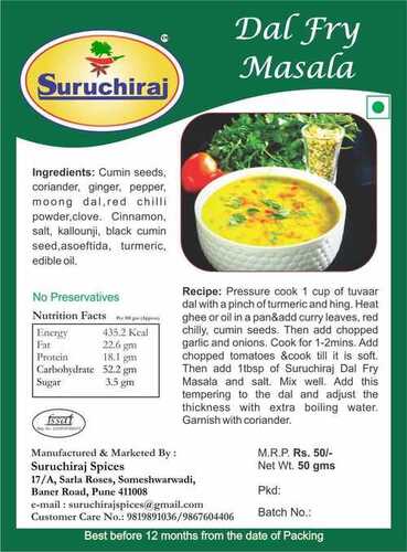 Dal Fry Masala - Premium Blend of Toordal, Mungdal, Udaddal, Chanadal, Whole Cumin & Spices , Ideal for Authentic Indian Cuisine Preparation