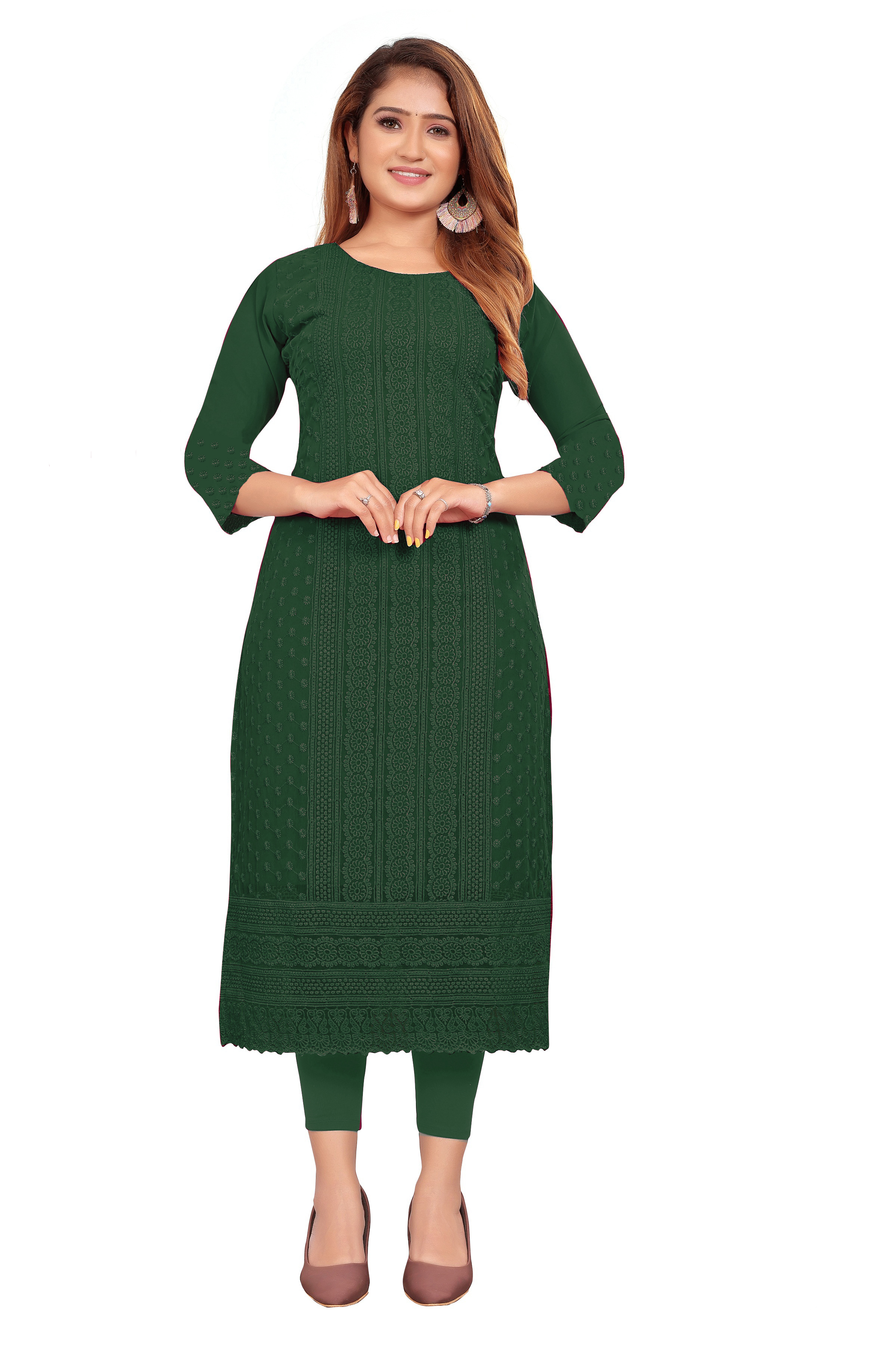 Chikankari Kurta - Lightweight Georgette Fabric, Customized Size And Shoulder For Ladies, 3-4th Sleeve, Embroidered Ethnic Charm
