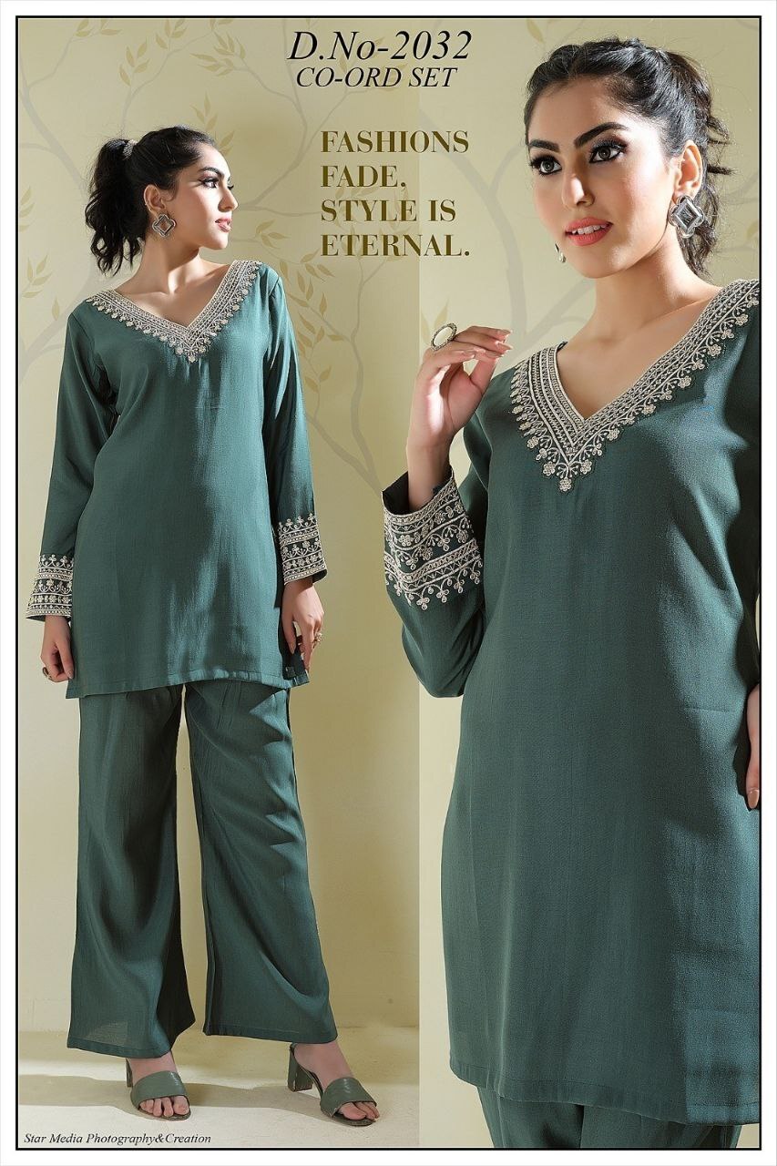 Light Green Roman Silk Sequence Coord Set