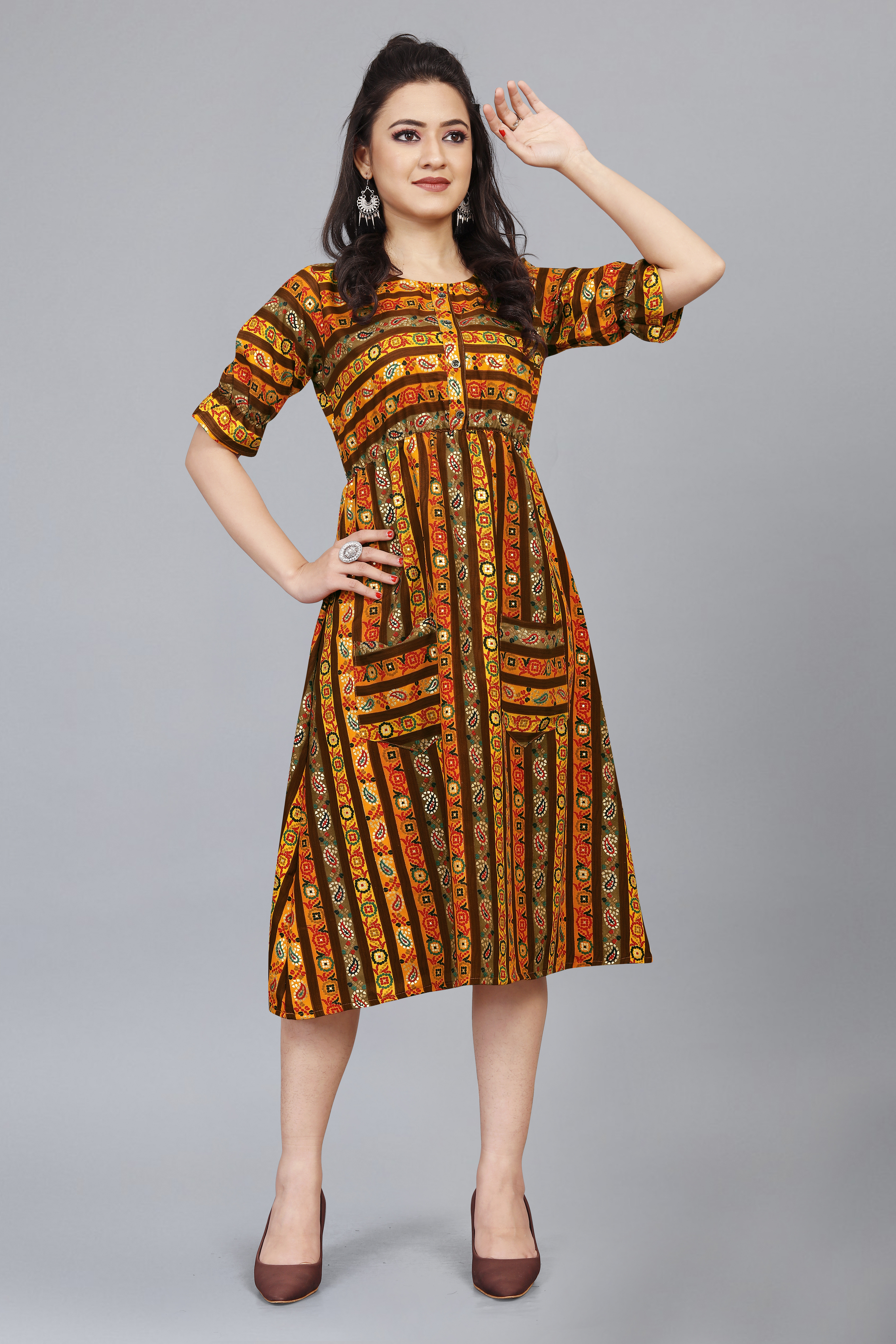 Western Wear Kurti - Soft Cotton Blend, Relaxed Fit, Elegant Floral Print Design