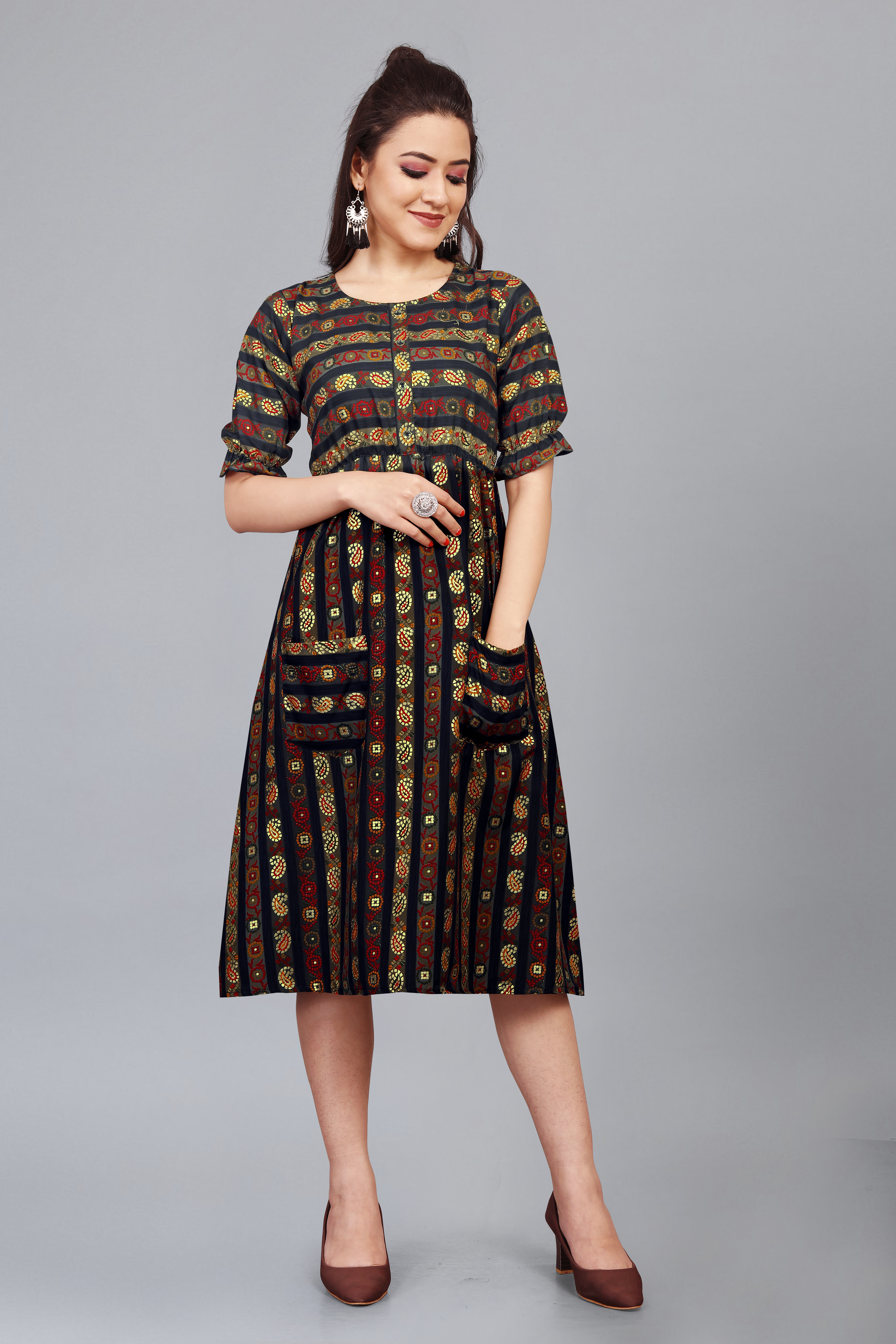 Western Wear Kurti - Soft Cotton Blend, Relaxed Fit, Elegant Floral Print Design