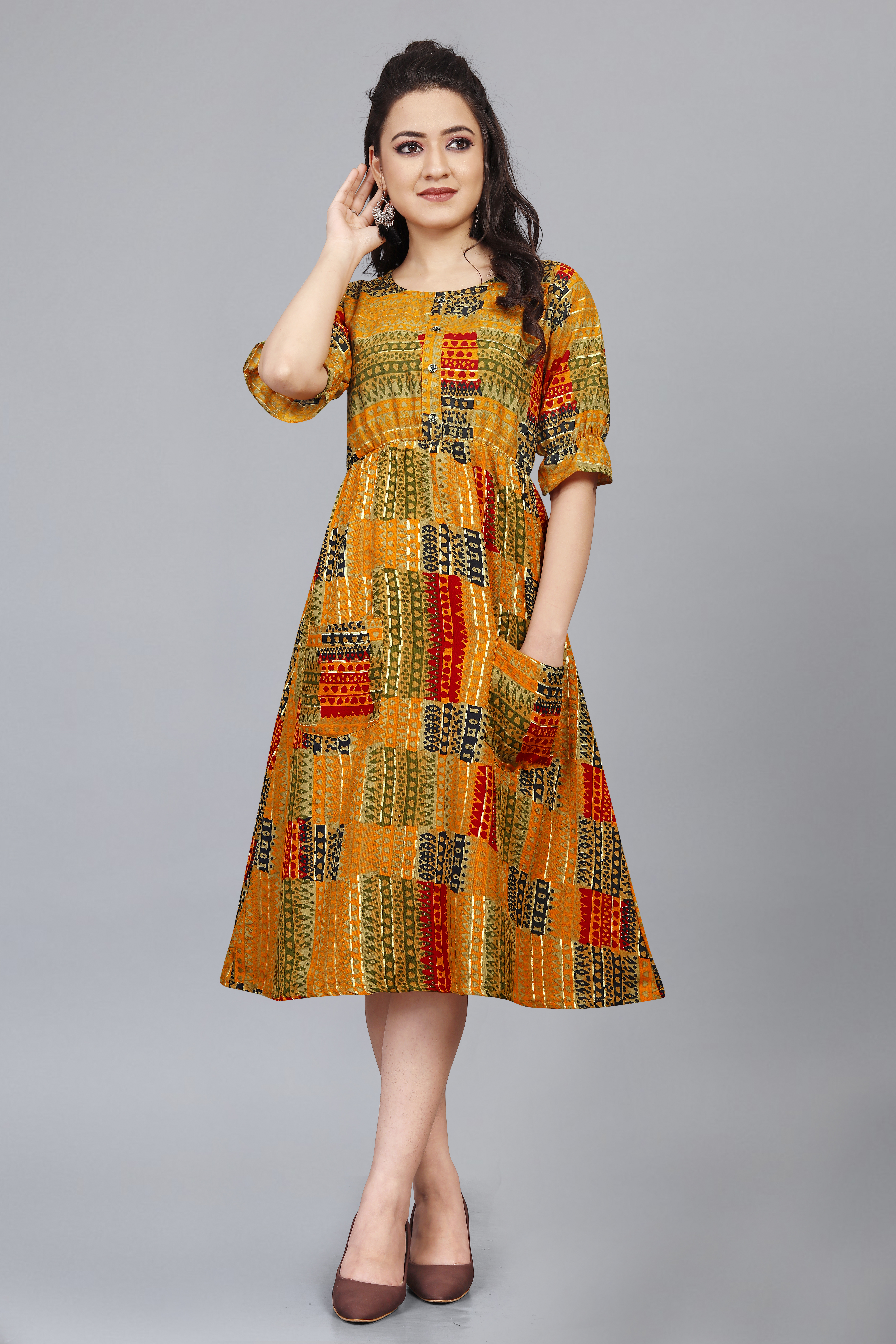 Western Wear Kurti - Soft Cotton Blend, Relaxed Fit, Elegant Floral Print Design