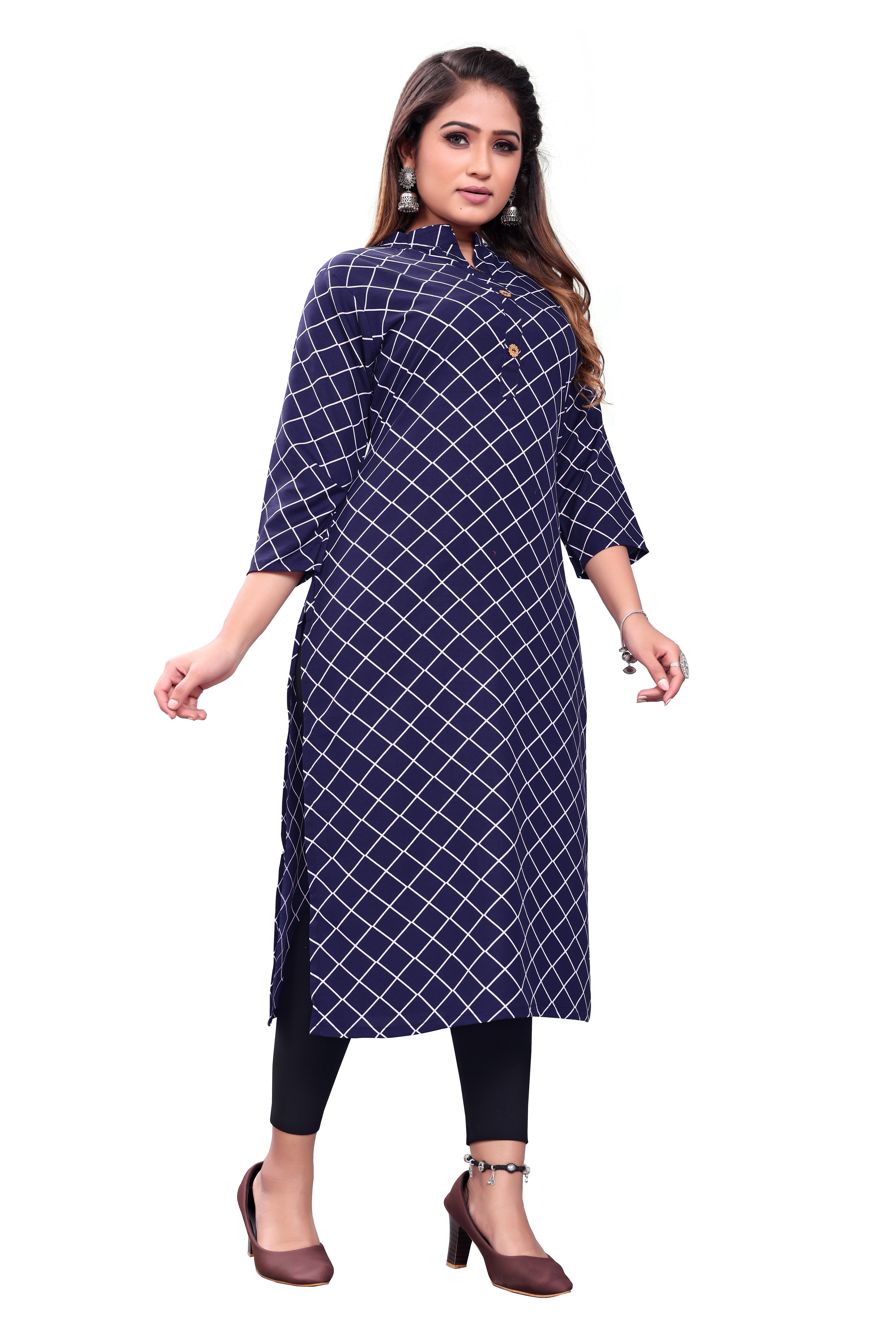 Rayon Kurti - Poli Rayon Calf Length Multiple Colors | Elegant Round Neck 3/4 Sleeve Printed Pattern For Ceremonies Parties And Casual Wear