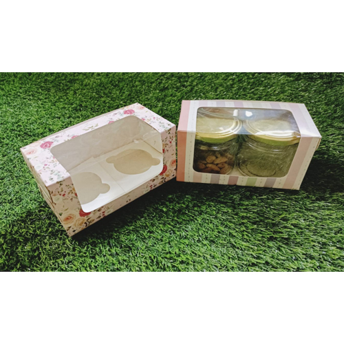 2 Pc Cup Cake Box With Salsa Jar - High-quality Paper, Rectangular Shape, Two Sizes | Matte Lamination Finish, Easy Assembly And Storage