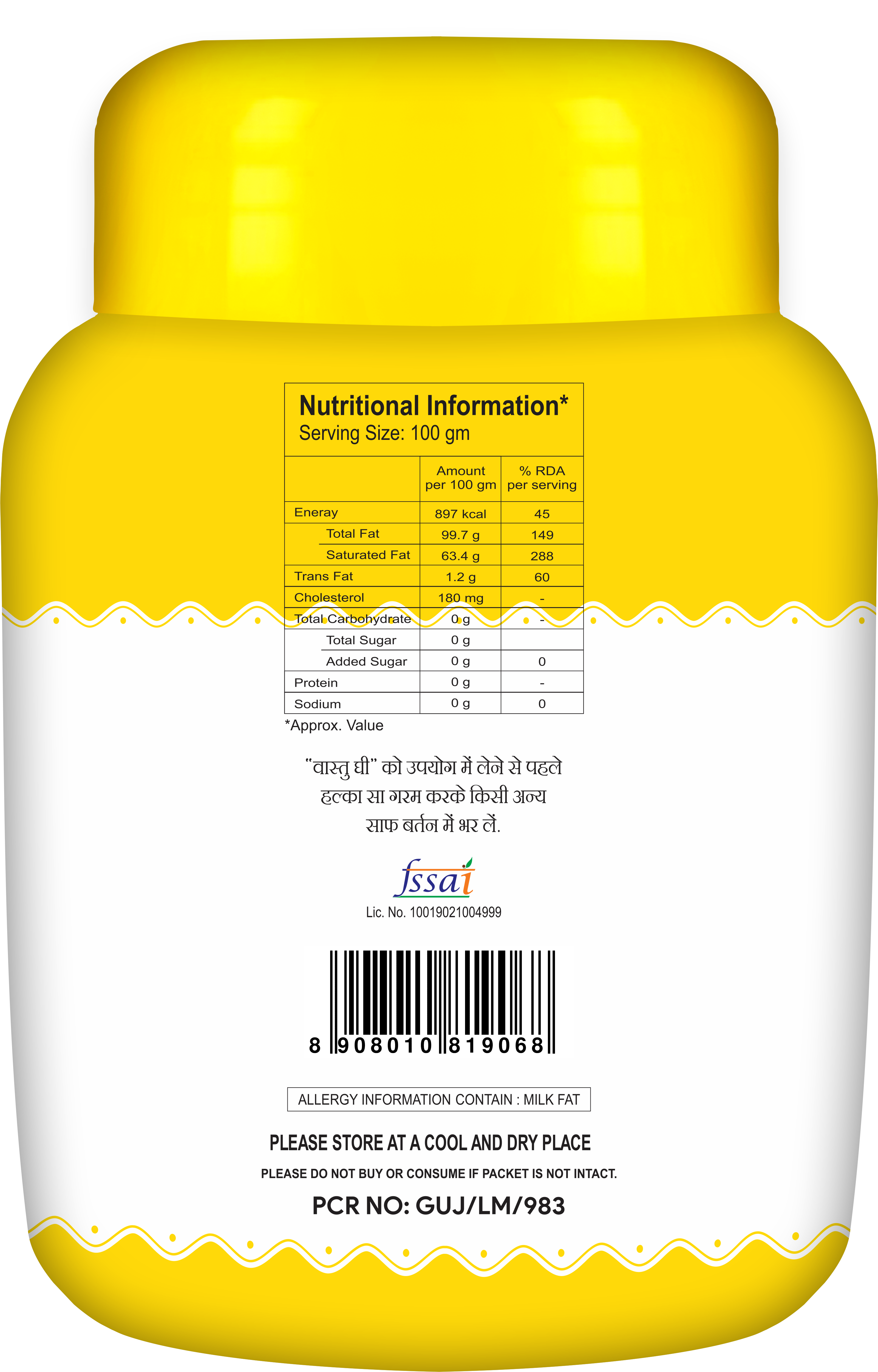 1 Ltr Vastu Pure Cow Ghee Jar Age Group: Old-aged