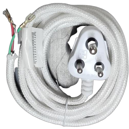 3 Pin Mains Cotton Power Cord - Color: White
