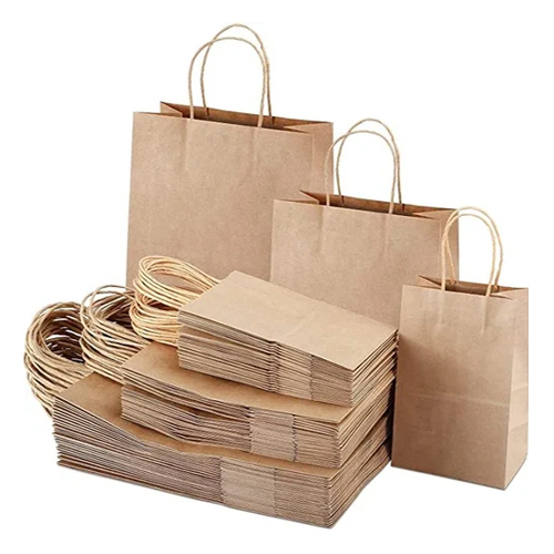 Square Bottom Handle Craft Paper Bag - Kraft Paper, Various Sizes, Brown Color | Disposable, Lightweight, Durable, Stylish Design