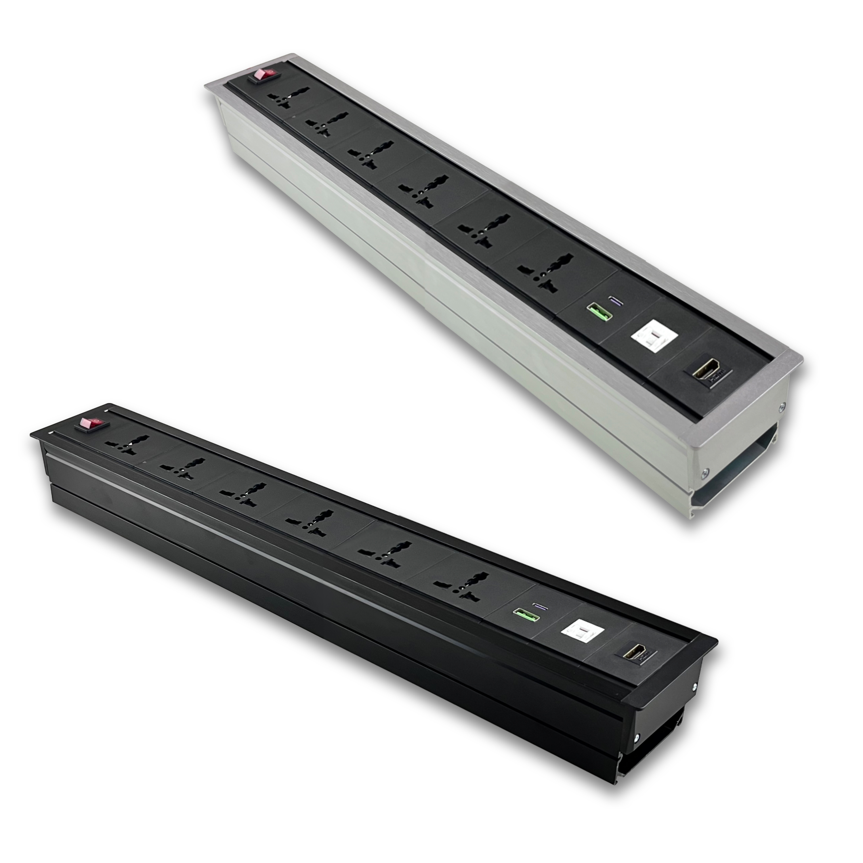 Surface Mount Pdu 6 To13 Amp Universal Socket With Hdmi And Rj45 Port Usb Type C 30w Pd Charging Port