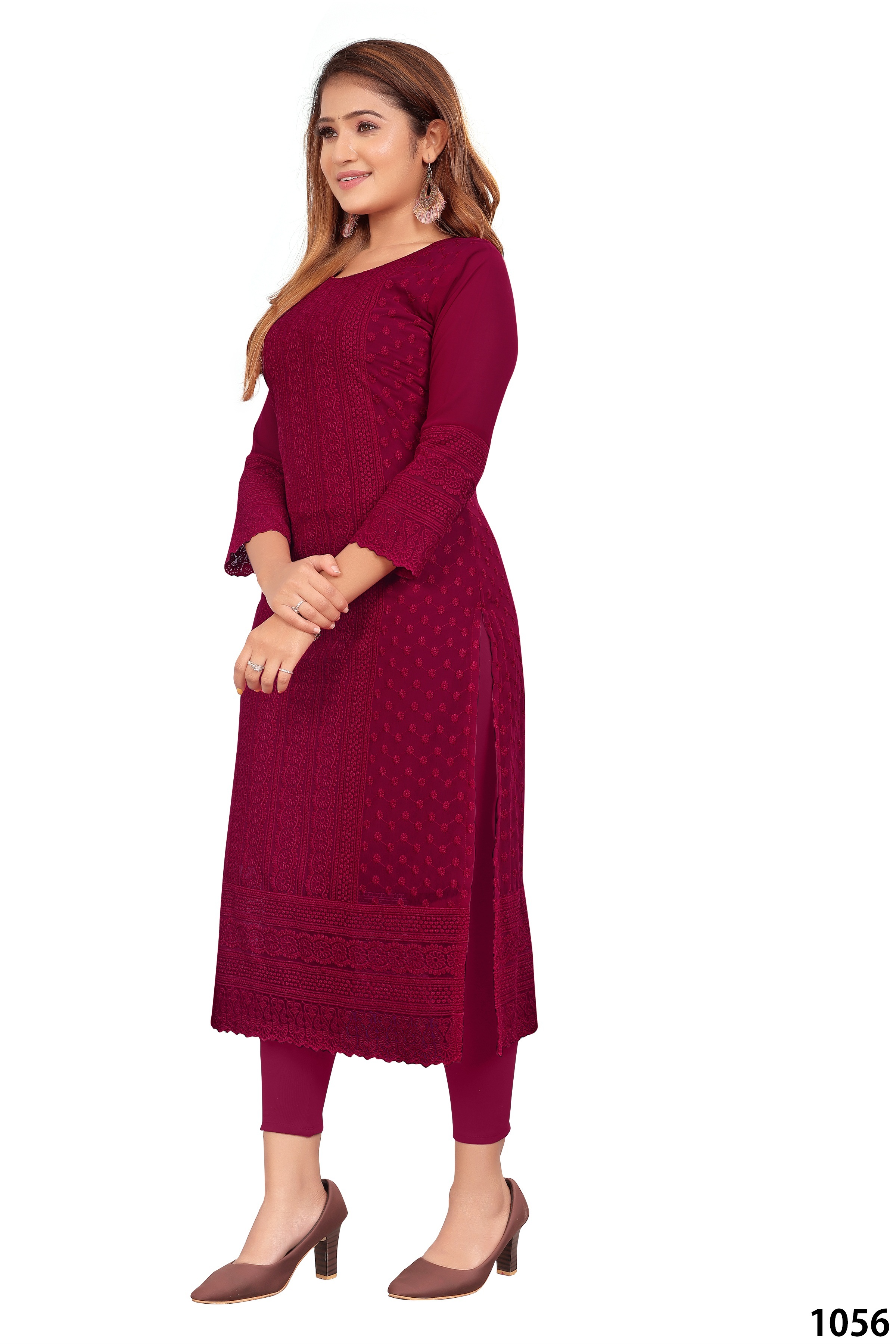 Chikankari Kurta - Lightweight Georgette Fabric, Customized Size And Shoulder For Ladies, 3-4th Sleeve, Embroidered Ethnic Charm