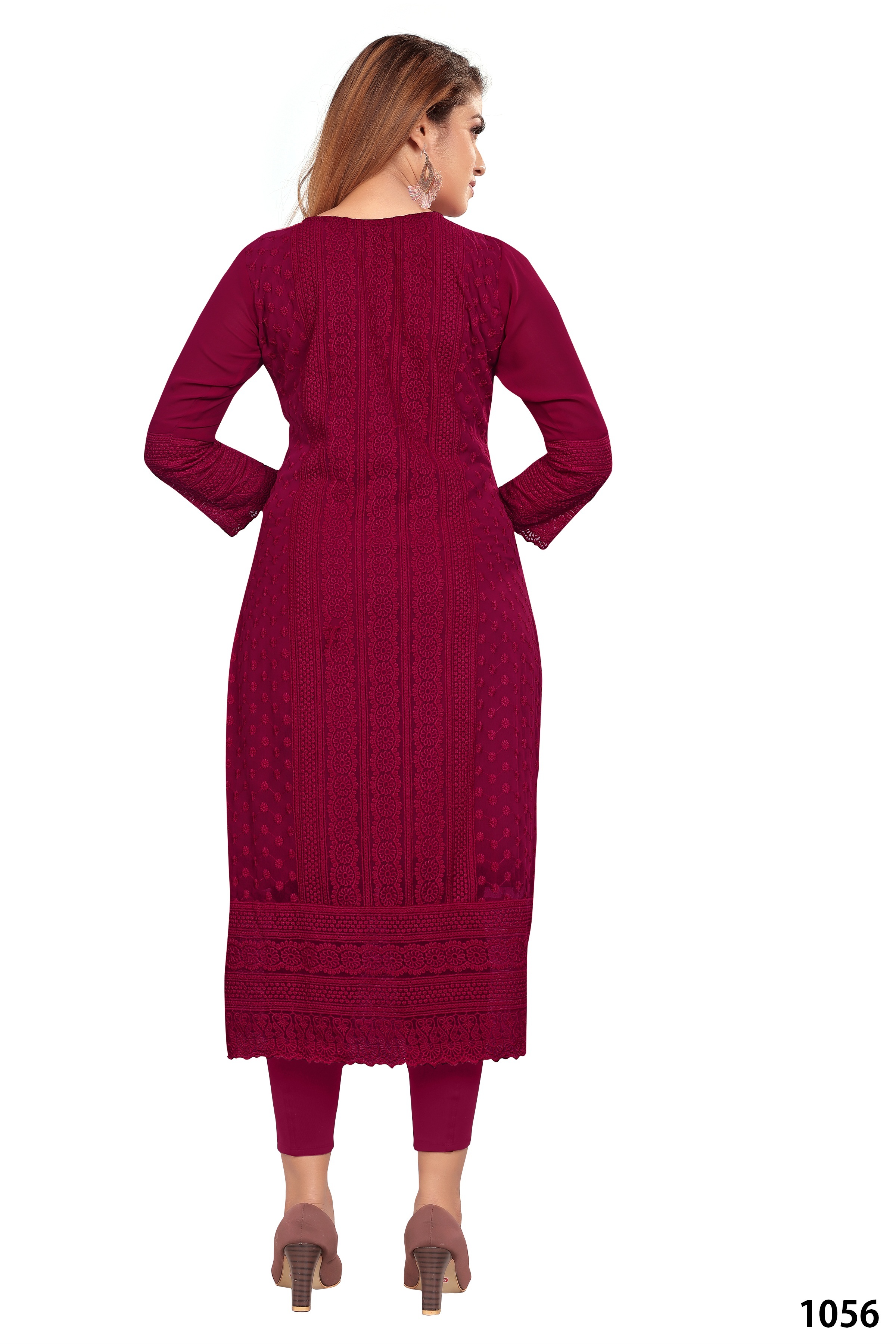 Chikankari Kurta - Lightweight Georgette Fabric, Customized Size And Shoulder For Ladies, 3-4th Sleeve, Embroidered Ethnic Charm