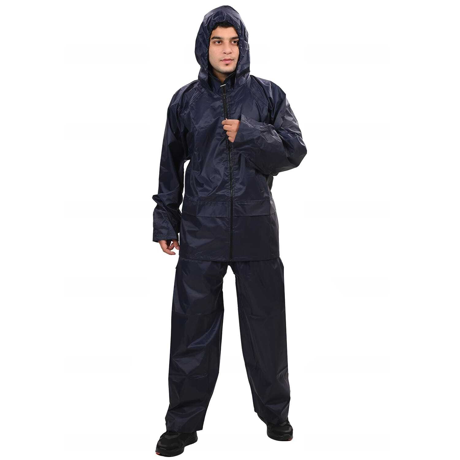 Rider Rain Suit - Semi Rubber, Sizes L, Xl, Xxl, Colors Blue, Black | Zipper Closure, Waterproof, Customizable, Lightweight, Comfortable, Attached Hood