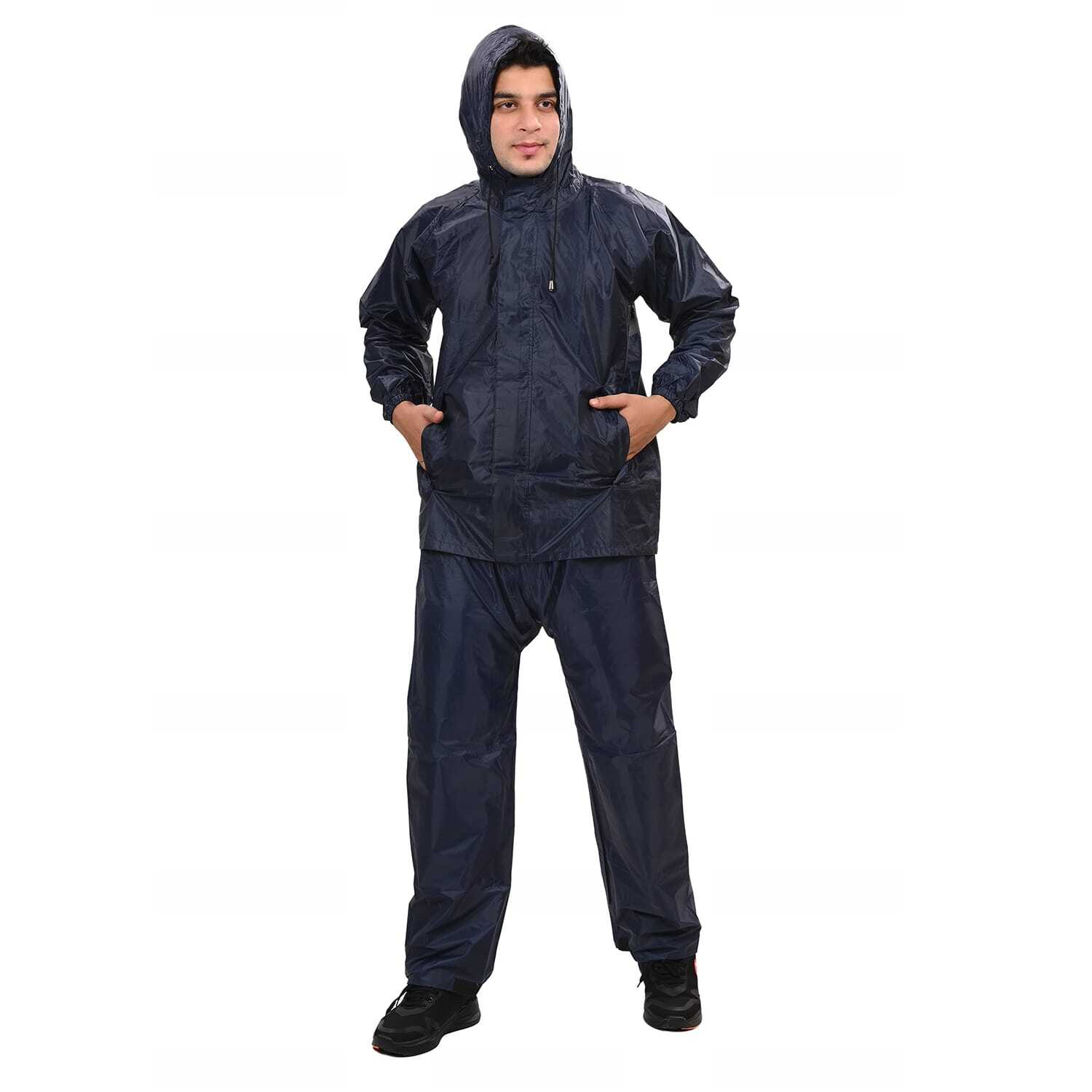 Rider Rain Suit - Semi Rubber, Sizes L, Xl, Xxl, Colors Blue, Black | Zipper Closure, Waterproof, Customizable, Lightweight, Comfortable, Attached Hood