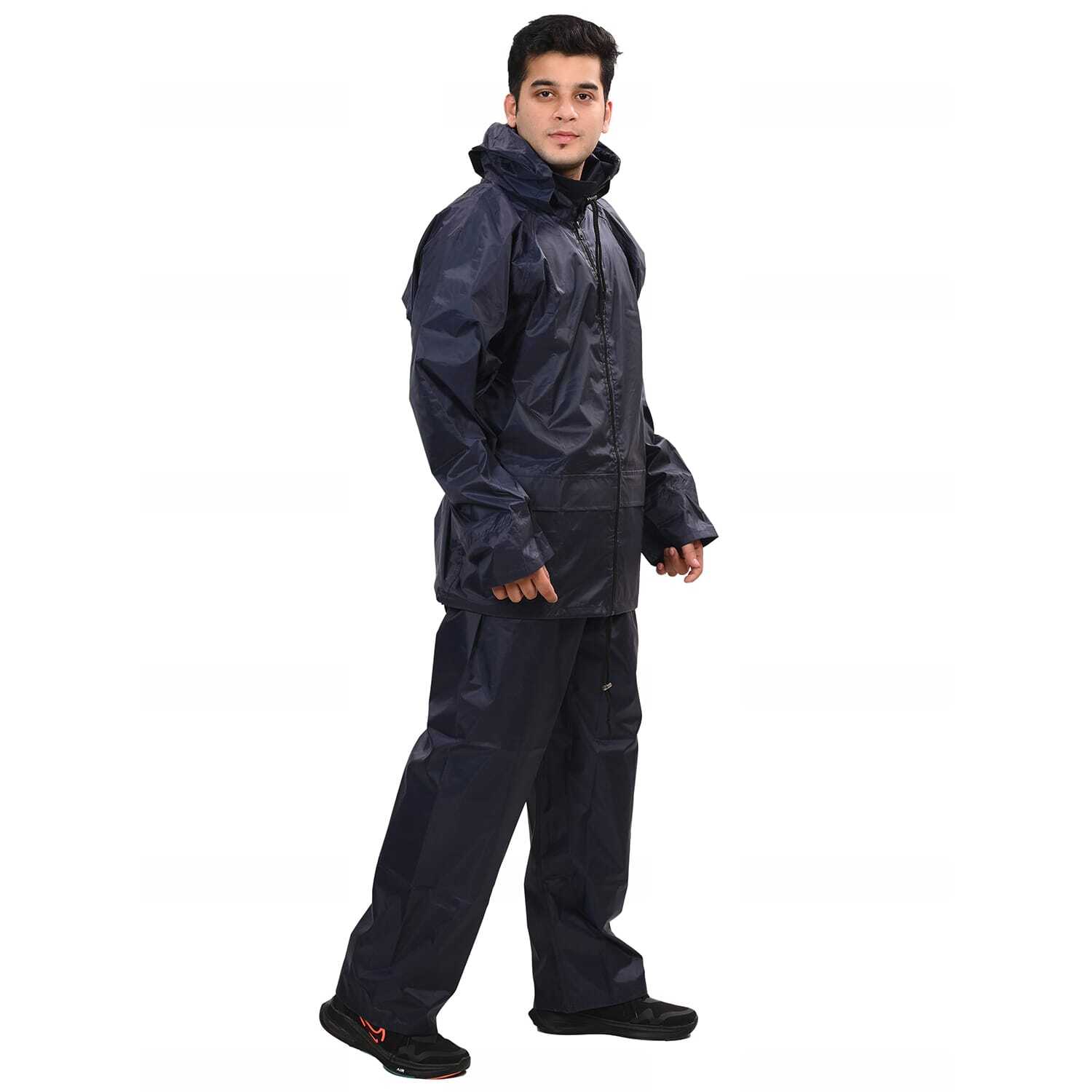 Rider Rain Suit - Semi Rubber, Sizes L, Xl, Xxl, Colors Blue, Black | Zipper Closure, Waterproof, Customizable, Lightweight, Comfortable, Attached Hood