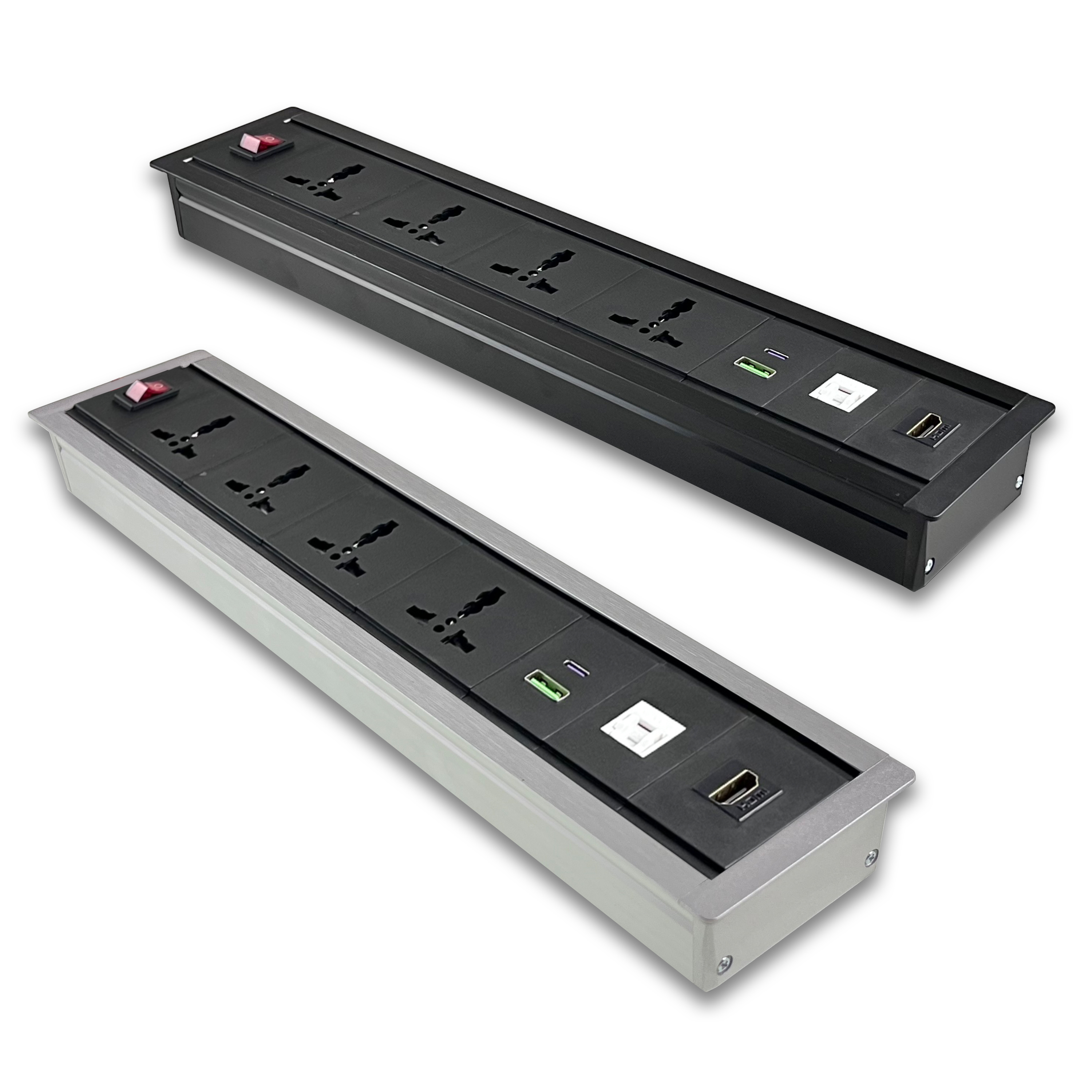 Surface Mount Pdu 6 To13 Amp Universal Socket With Hdmi And Rj45 Port Usb Type C 30w Pd Charging Port