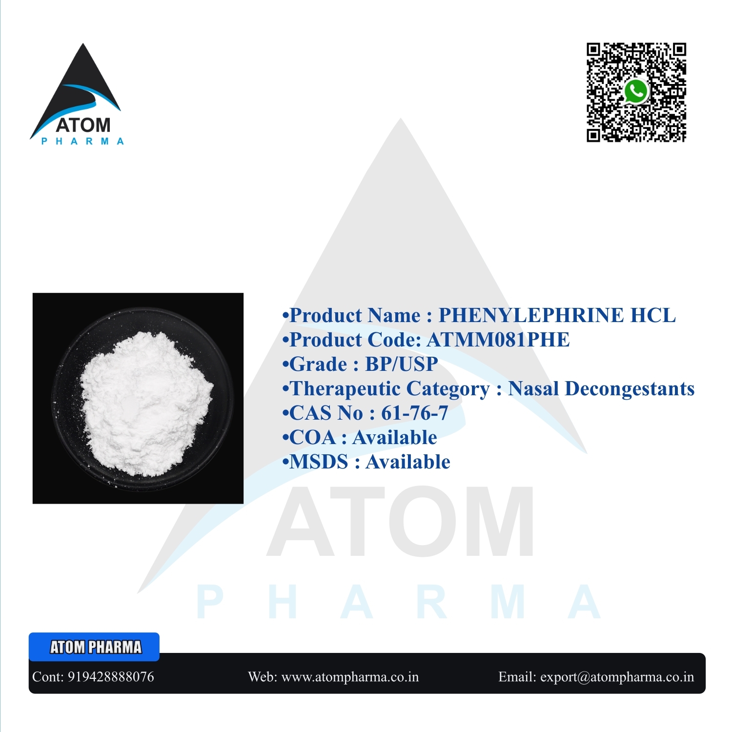 Phenylephrine Hcl Api Cas No: 61-76-7