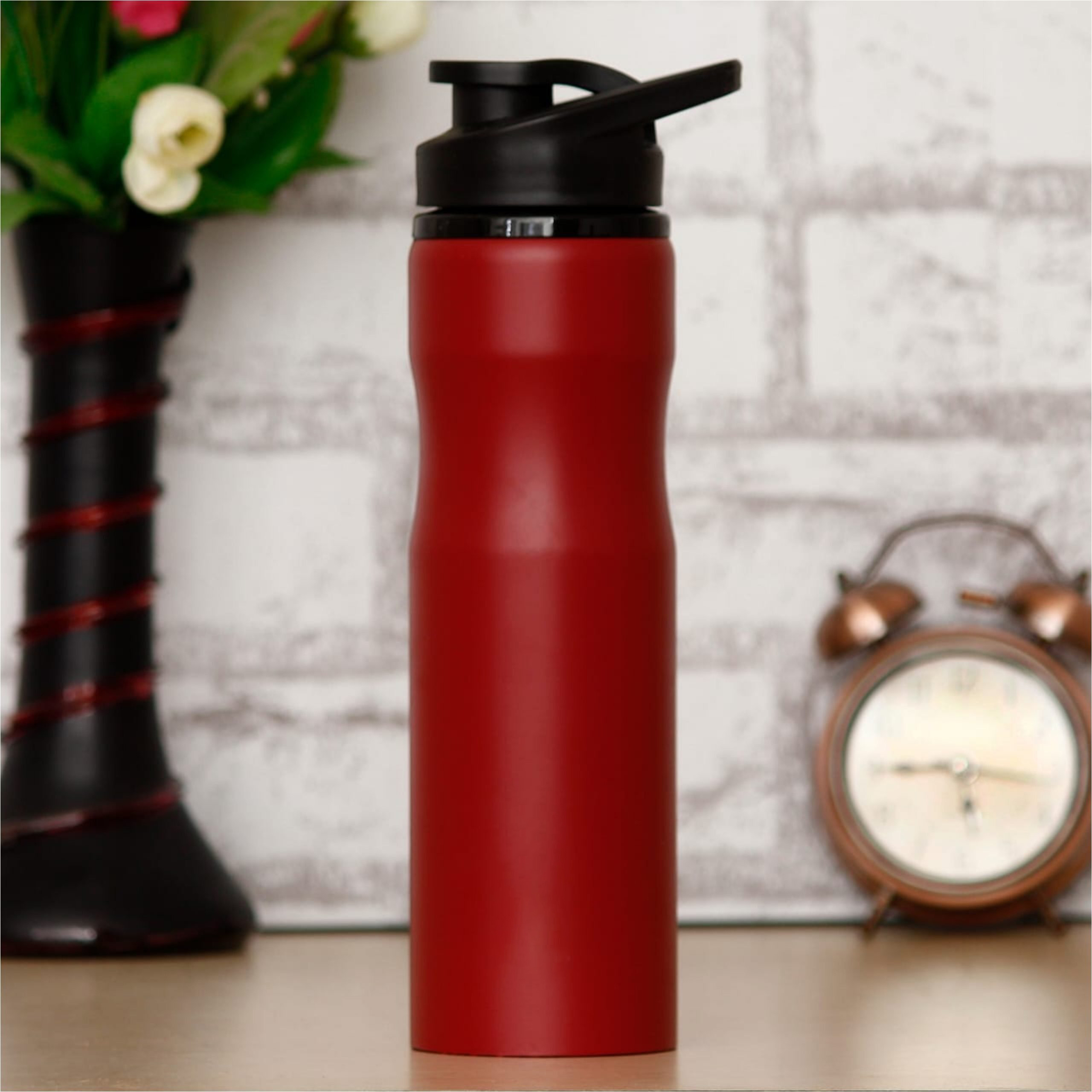 Arch Sipper Bottle - Stainless Steel, 750 Ml , Red, Black & Blue | Hook Lid For Easy Carrying, Large Mouth For Cleaning, Fits Most Holders