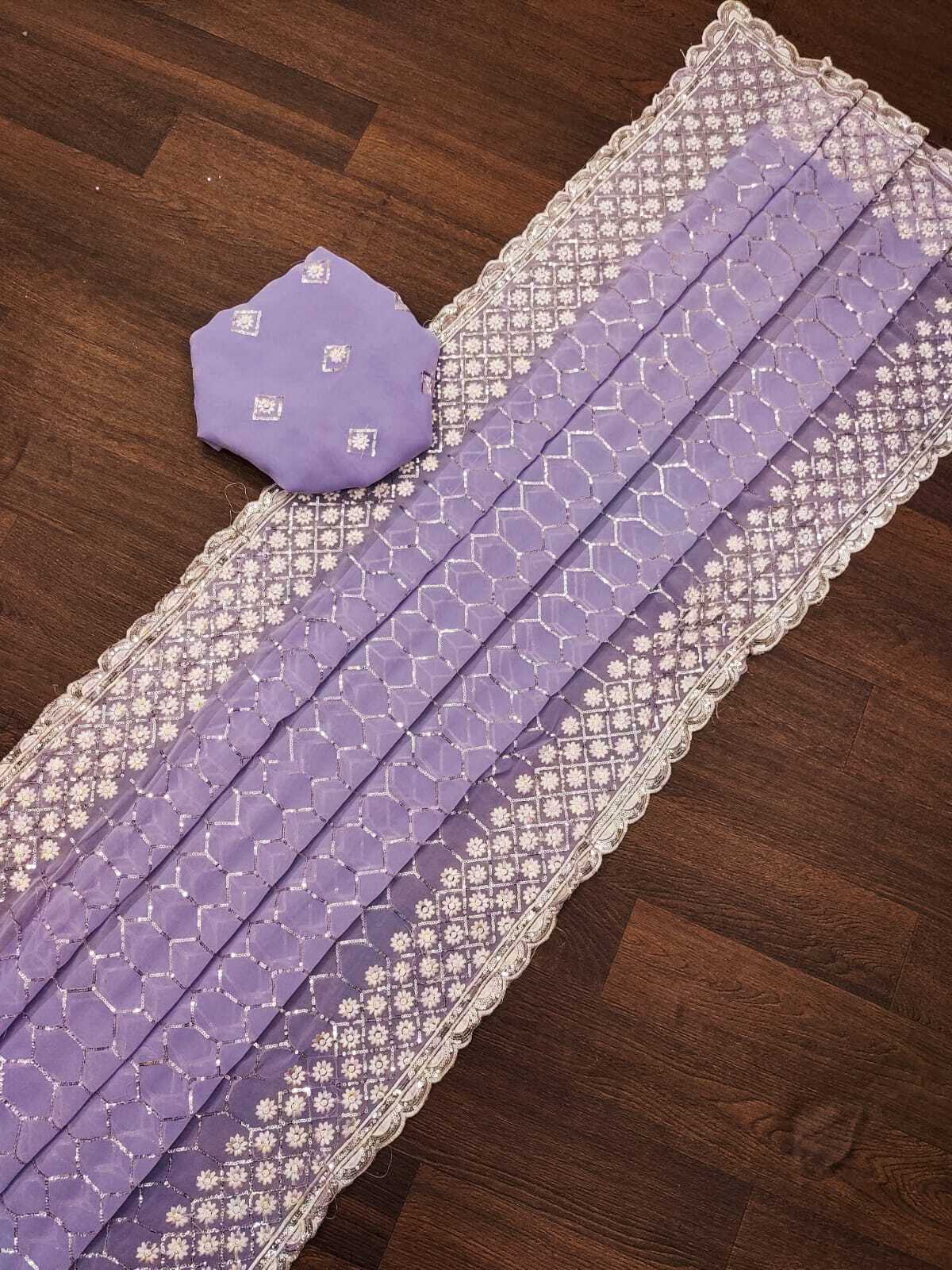 Beautiful Soft And Light Saree - Georgette With All Over Sequence Work & Floral Embroidery Cut Work Border, Featuring Buttis On Blouse