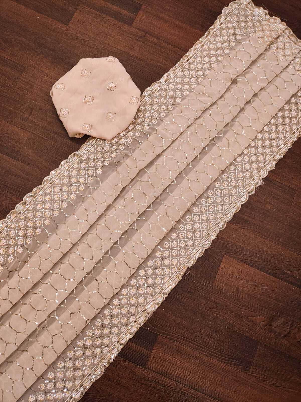 Beautiful Soft And Light Saree - Georgette With All Over Sequence Work & Floral Embroidery Cut Work Border, Featuring Buttis On Blouse