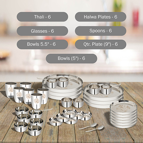 Designer Dinner Set - Stainless Steel, Customized Size | 42-piece Polished Finish For Commercial Use