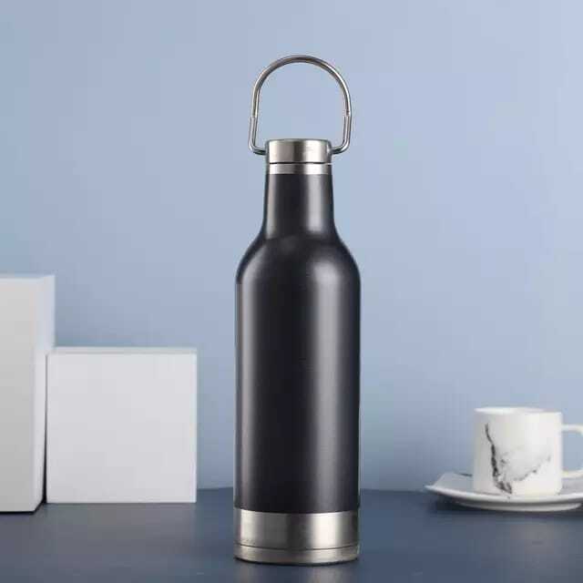 Camper Flask - Stainless Steel 304, 500ml | Double Walled Vacuum Insulated, Leak-proof, Glittery Finish, Carrying Loop, Lightweight, Available In White, Black & Blue