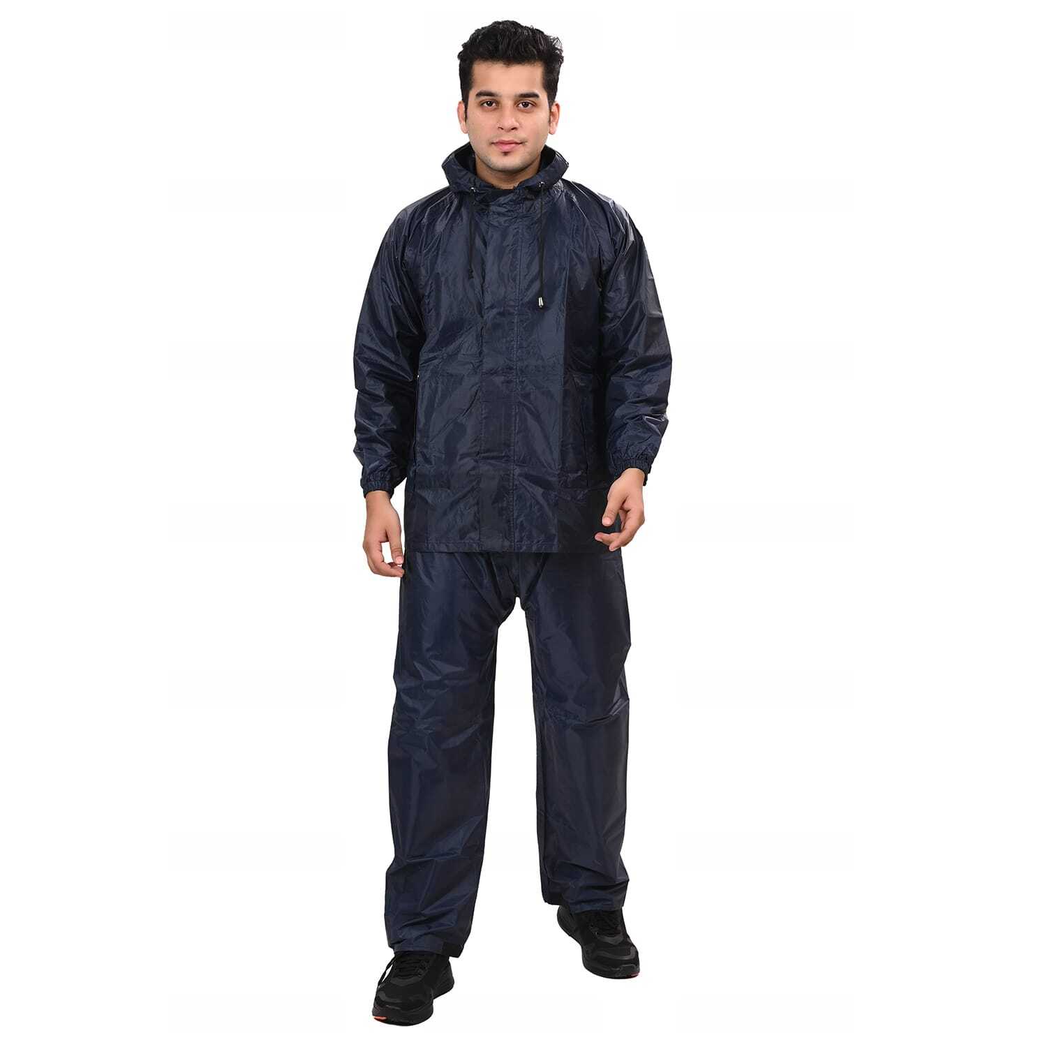 Security Rain Suit - Semi Rubber Material, Sizes L, Xl, Xxl, Colors Blue, Black | Breathable, Comfortable, Customizable, Waterproof, Reflective, Zipper Closure, Attached Hood