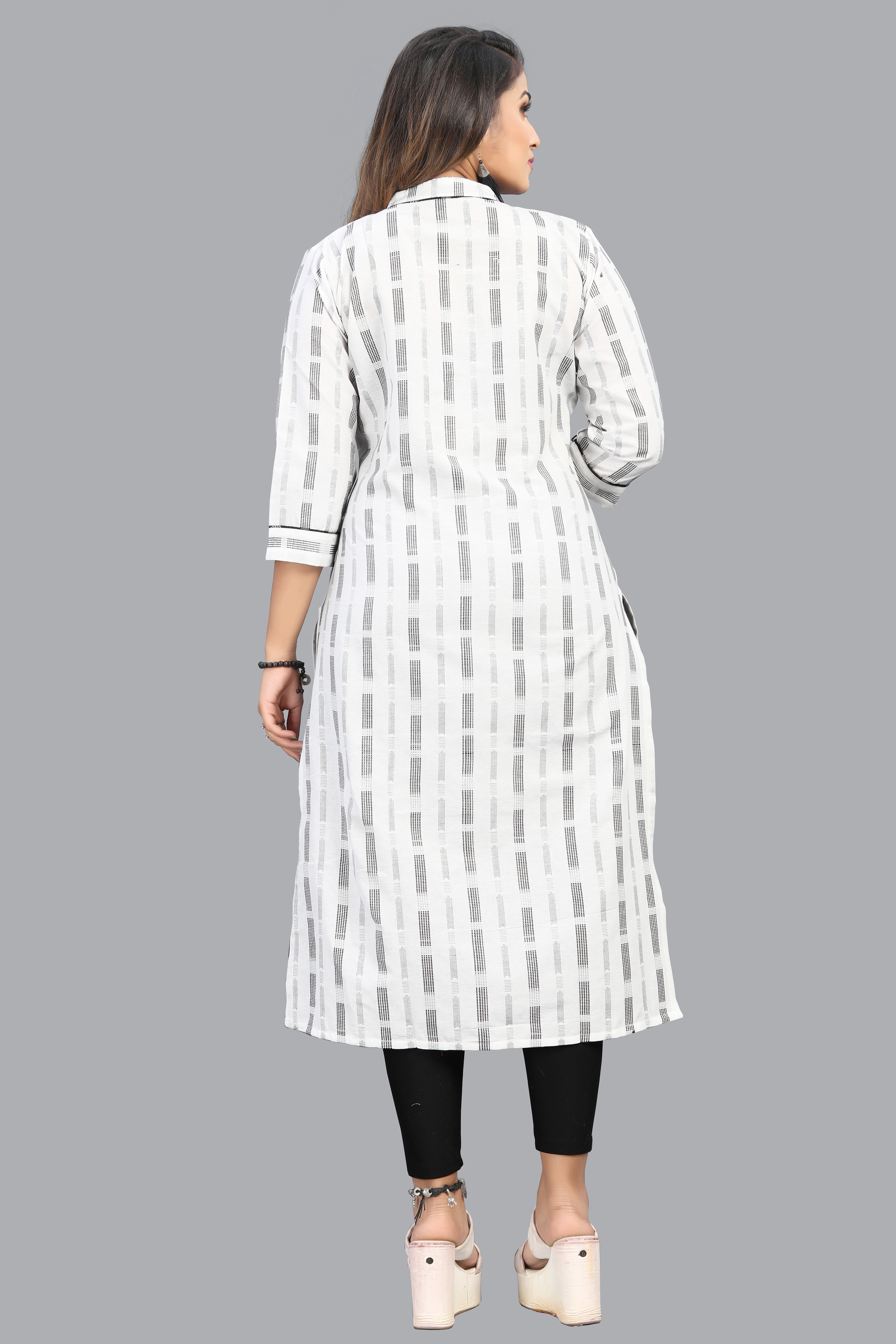 Cotton Kurties - Cotton, 45 Inches Length, Black | Breathable Fabric, Stylish Design, Comfortable Fit, Versatile Style, Durable Material, Easy To Maintain, Regular Fit, Mandarin Neck, Three-quarter Sleeve, Size S-xl