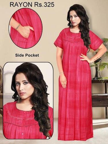 Ladies Embroidery  Nighty - Material: Rayon