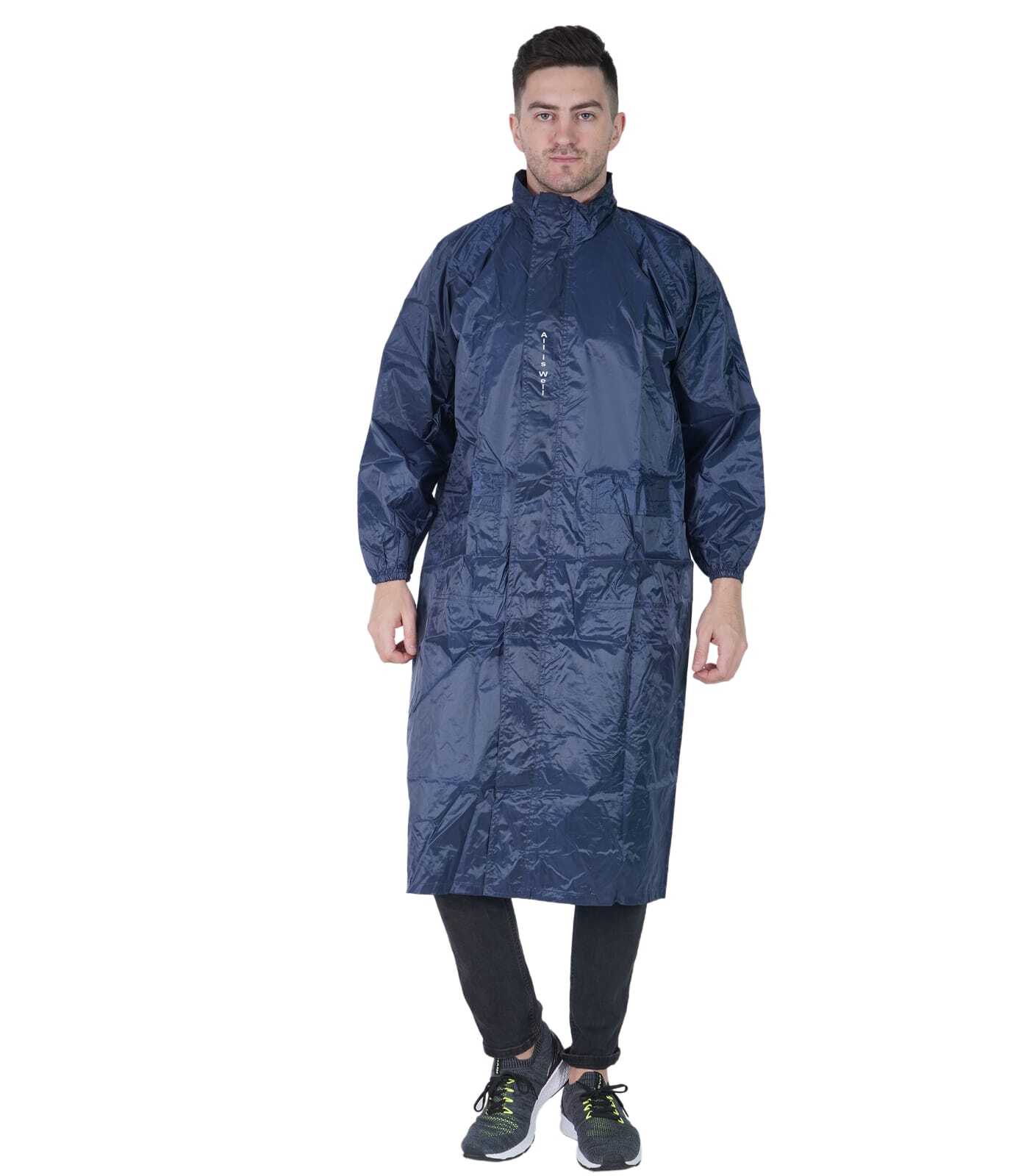 All Is Well - Semi Rubber Material, Sizes L, Xl, Xxl, Color Blue, Black | Comfortable, Water-resistant, Customizable With Logo Printing, Hooded Design