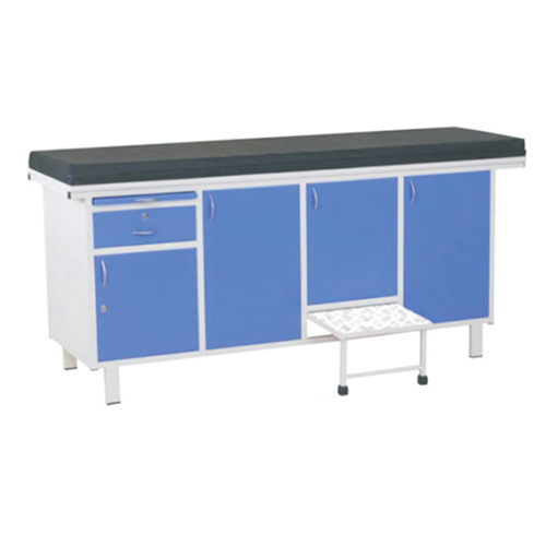 Examination Couch - Pre-treated Epoxy Powder Coated, 1 Drawer With 4 Cabinets, Cushioned Top And Rubber Feet