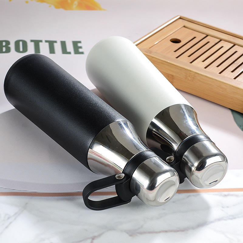Boutique Flask - Stainless Steel 304, 500ml , Black/white | Copper Insulated Double Walled, Leak Proof Silicone Gasket, Matte Finish