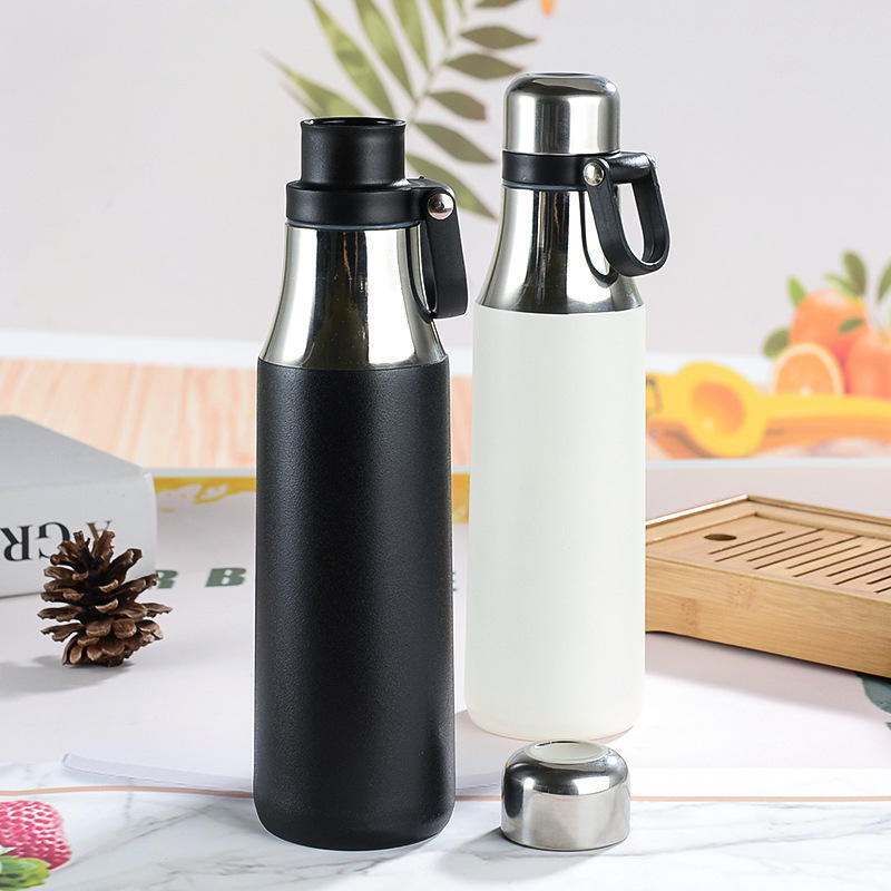 Boutique Flask - Stainless Steel 304, 500ml , Black/white | Copper Insulated Double Walled, Leak Proof Silicone Gasket, Matte Finish