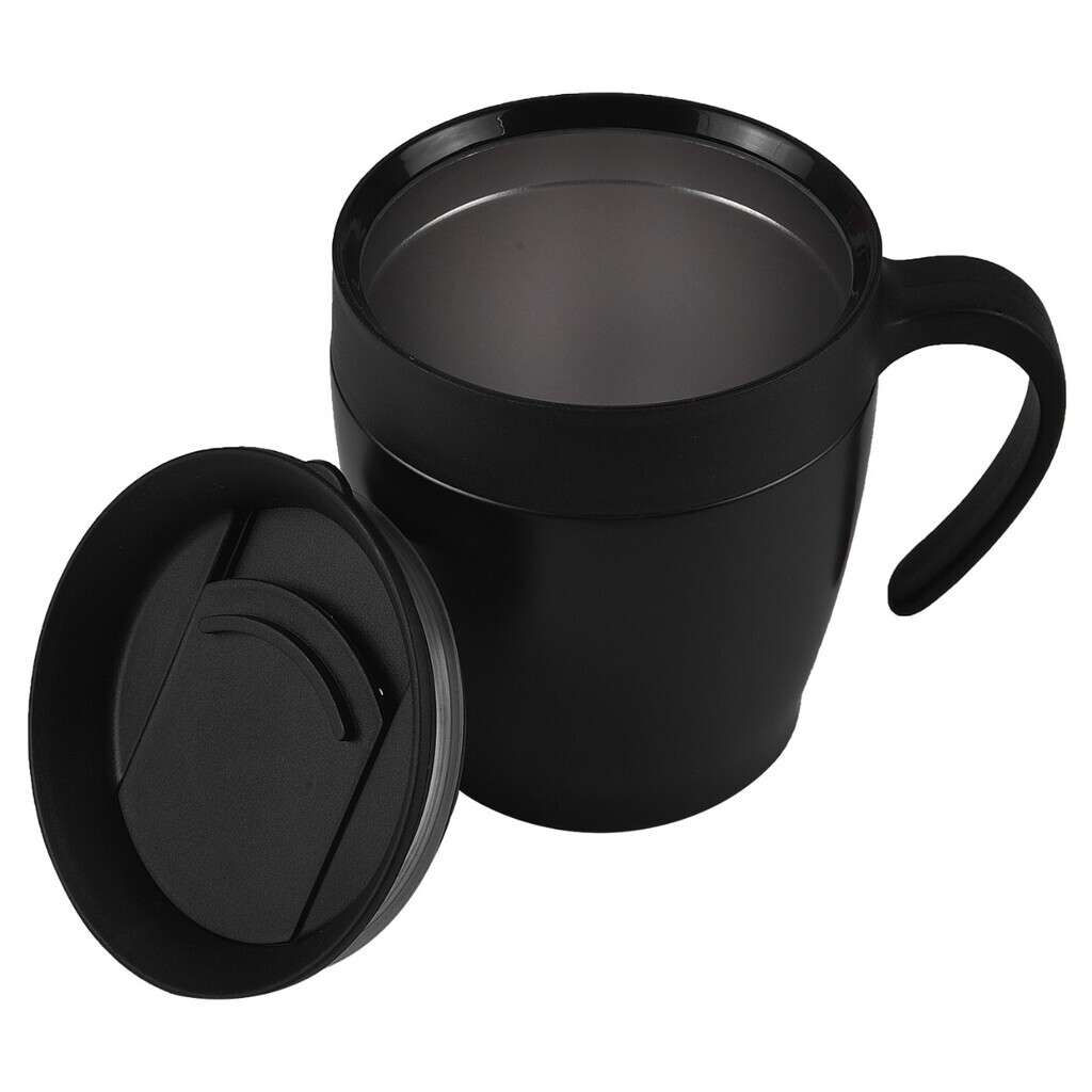 Pepplo Mug - Stainless Steel, 350ml , Black & White | Double Walled Insulated, Ergonomic Design, Sweat Free, Bpa Free Lid With Sliding Hole
