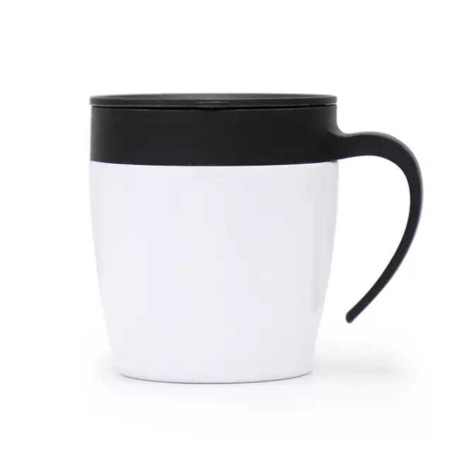 Pepplo Mug - Stainless Steel, 350ml , Black & White | Double Walled Insulated, Ergonomic Design, Sweat Free, Bpa Free Lid With Sliding Hole
